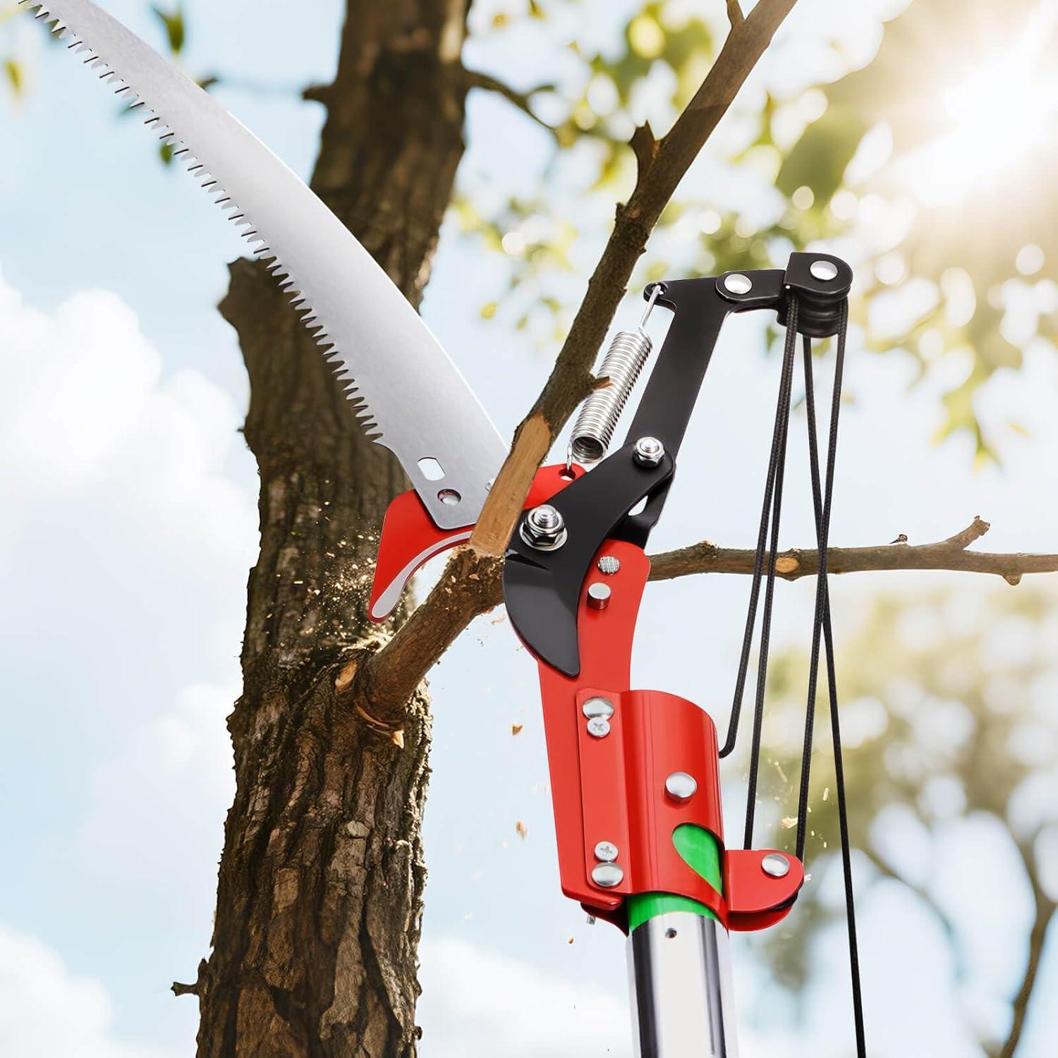 imageVEVOR Manual Pole Saw 38727 ft Extendable Pole Tree Pruner with Scissors Sharp 65Mn Steel Blade Lightweight Fiberglass Handle Pole for High Branch Trimming Pruning Tool for Palms and ShrubsTree Pruner with Scissors