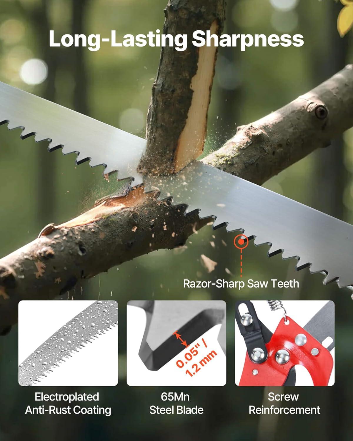 imageVEVOR Manual Pole Saw 38727 ft Extendable Pole Tree Pruner with Scissors Sharp 65Mn Steel Blade Lightweight Fiberglass Handle Pole for High Branch Trimming Pruning Tool for Palms and ShrubsTree Pruner with Scissors