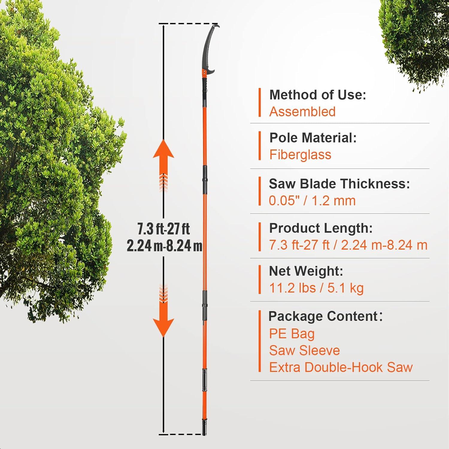 imageVEVOR Manual Pole Saw 7327 ft Extendable Tree Pruner Sharp Steel Blade and Scissors High Branches Trimming Branch Trimmer with Lightweight 8 Fiberglass Handles for Pruning Palms and Shrubs7327 ft