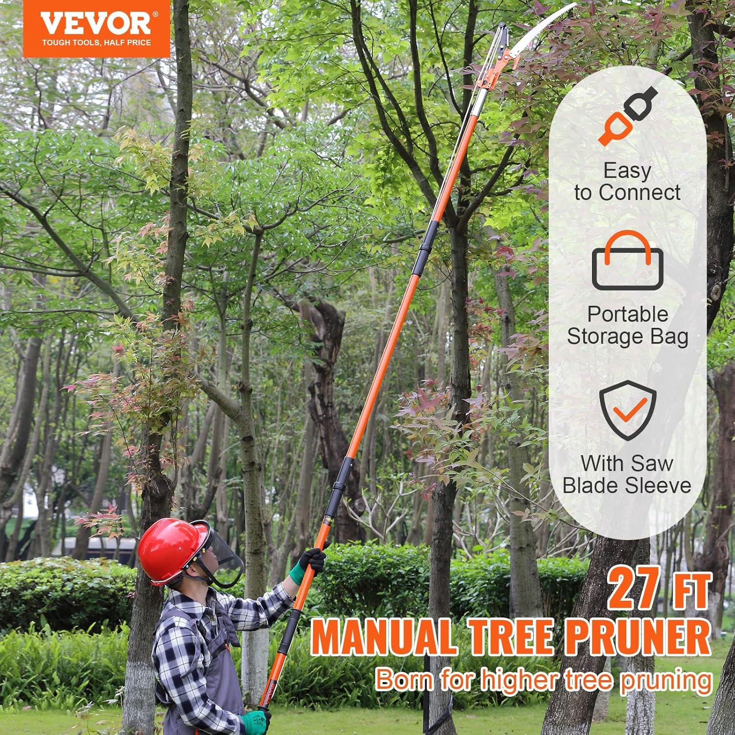 imageVEVOR Manual Pole Saw 7327 ft Extendable Tree Pruner Sharp Steel Blade and Scissors High Branches Trimming Branch Trimmer with Lightweight 8 Fiberglass Handles for Pruning Palms and Shrubs7327 ft with Scissors