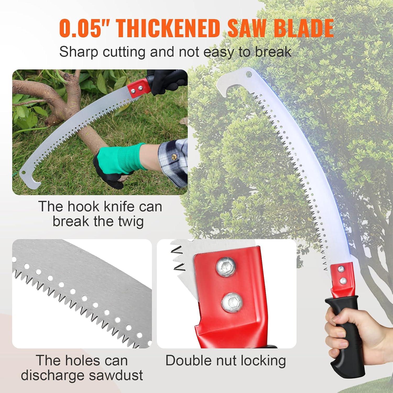 imageVEVOR Manual Pole Saw 7327 ft Extendable Tree Pruner Sharp Steel Blade and Scissors High Branches Trimming Branch Trimmer with Lightweight 8 Fiberglass Handles for Pruning Palms and Shrubs4698ft Steel Blad
