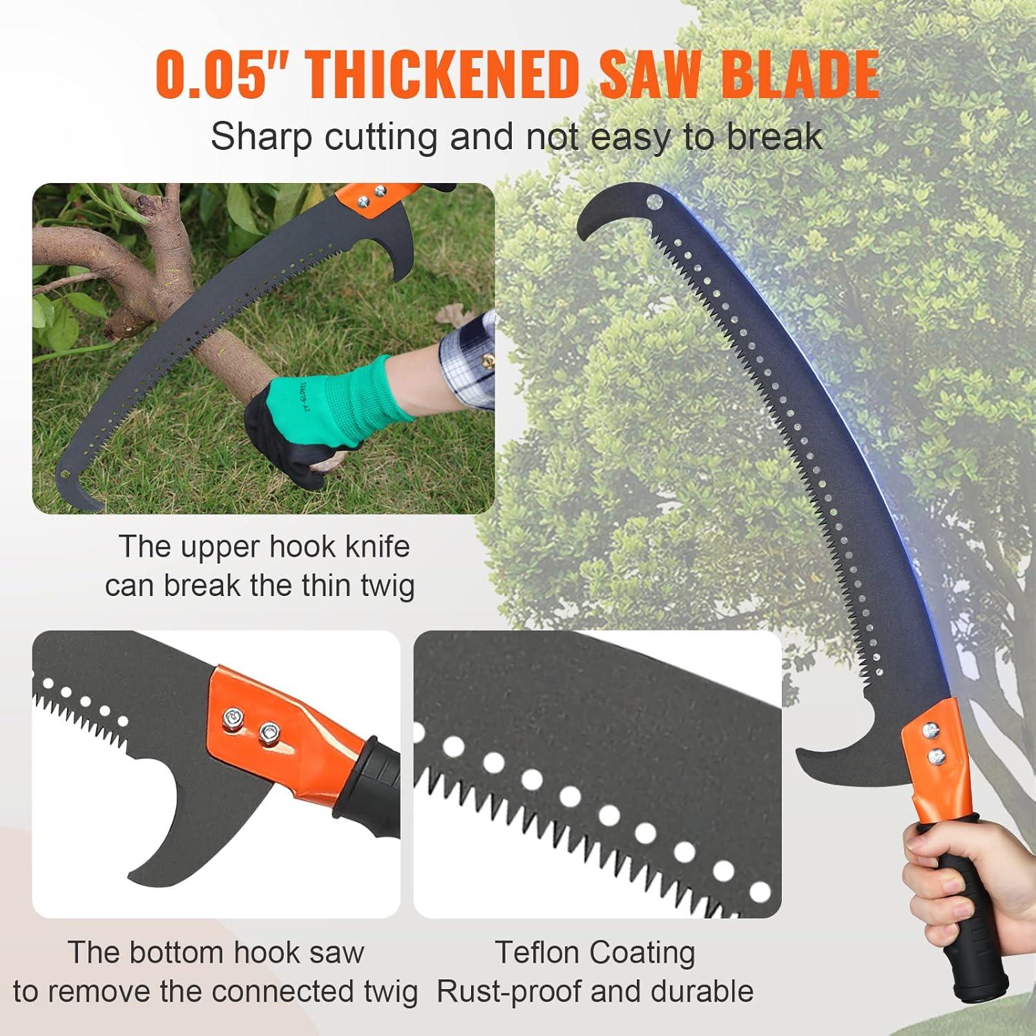 imageVEVOR Manual Pole Saw 7327 ft Extendable Tree Pruner Sharp Steel Blade and Scissors High Branches Trimming Branch Trimmer with Lightweight 8 Fiberglass Handles for Pruning Palms and Shrubs7327 ft with Scissors