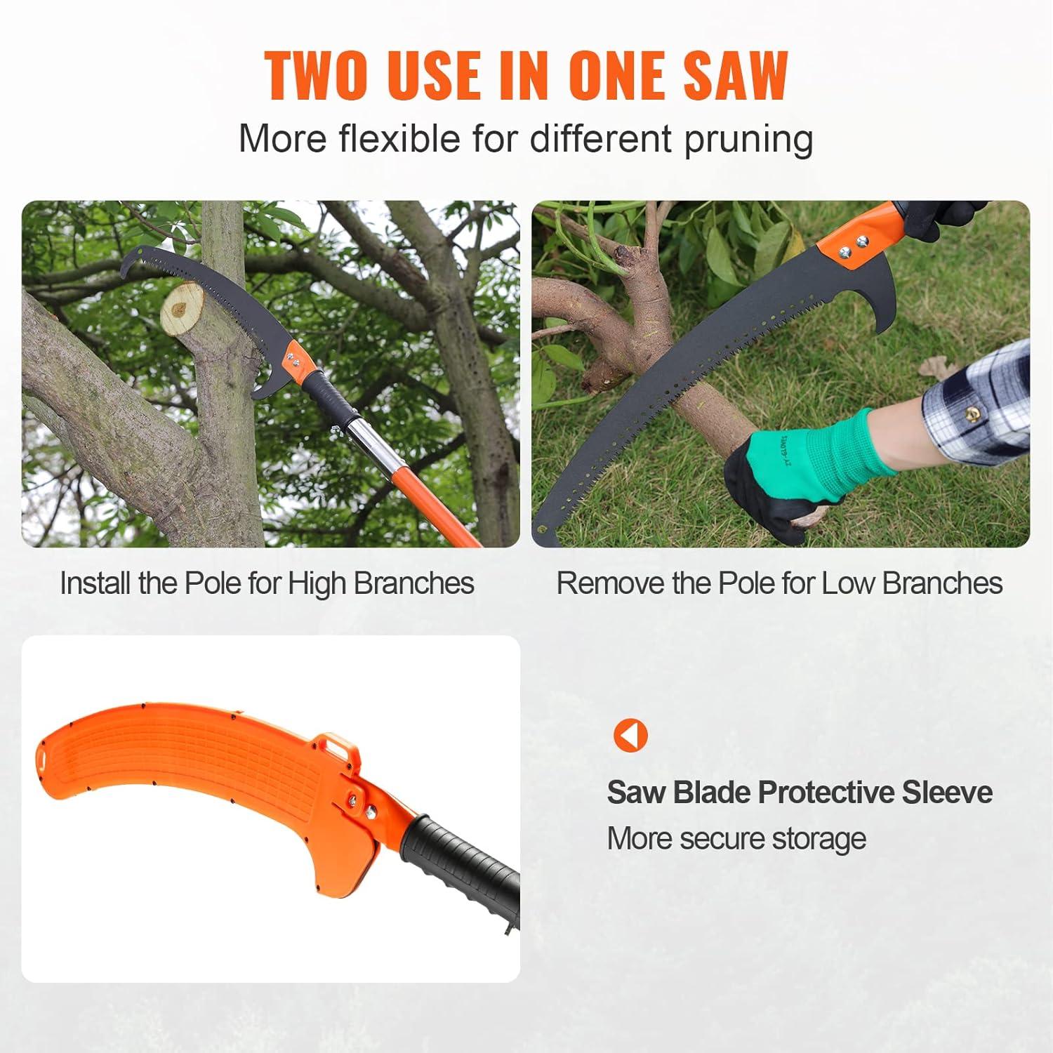 imageVEVOR Manual Pole Saw 7327 ft Extendable Tree Pruner Sharp Steel Blade and Scissors High Branches Trimming Branch Trimmer with Lightweight 8 Fiberglass Handles for Pruning Palms and Shrubs7327 ft