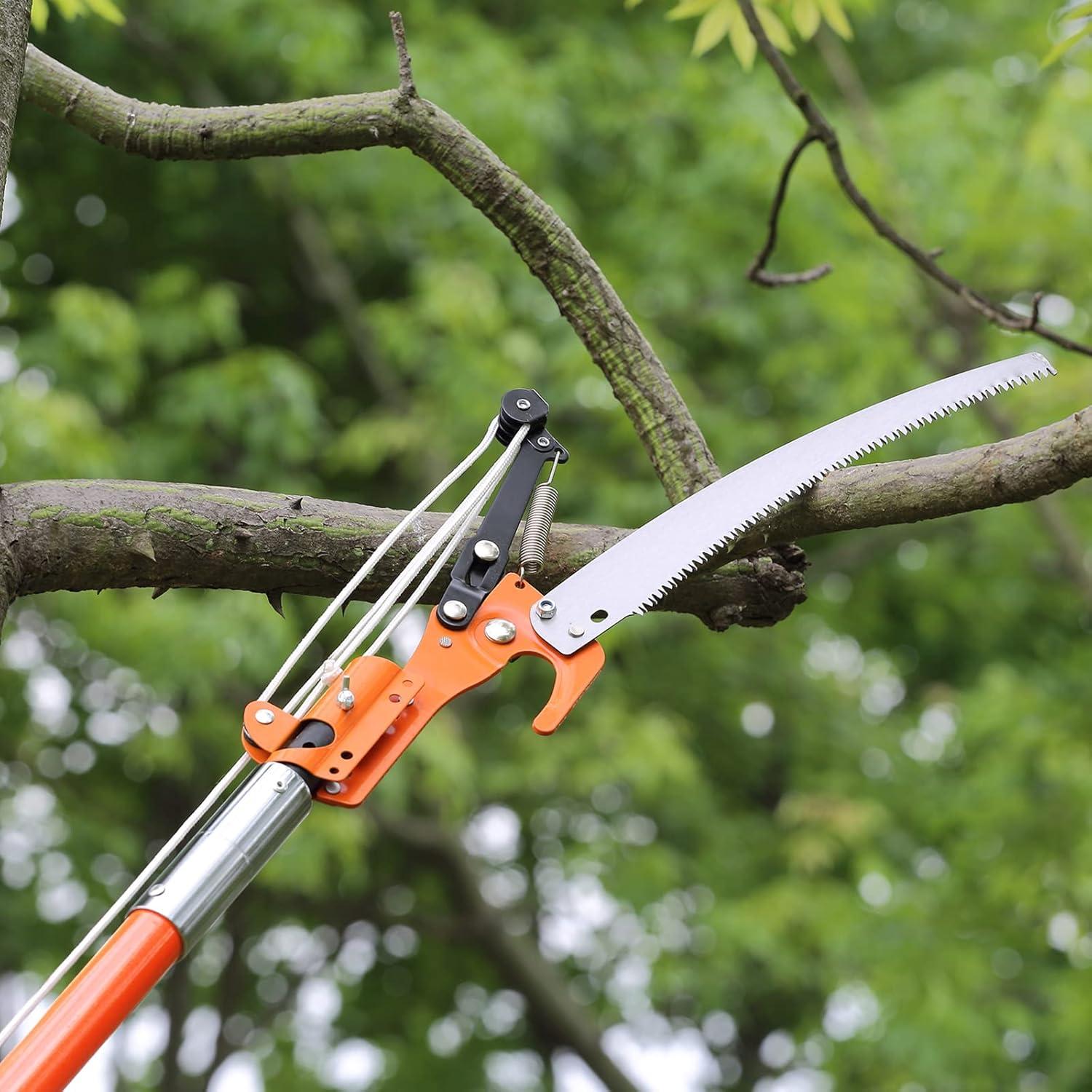 imageVEVOR Manual Pole Saw 7327 ft Extendable Tree Pruner Sharp Steel Blade and Scissors High Branches Trimming Branch Trimmer with Lightweight 8 Fiberglass Handles for Pruning Palms and Shrubs7327 ft with Scissors