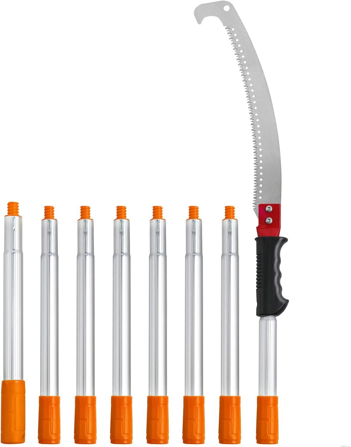 imageVEVOR Manual Pole Saw 7327 ft Extendable Tree Pruner Sharp Steel Blade and Scissors High Branches Trimming Branch Trimmer with Lightweight 8 Fiberglass Handles for Pruning Palms and Shrubs4698ft Steel Blad