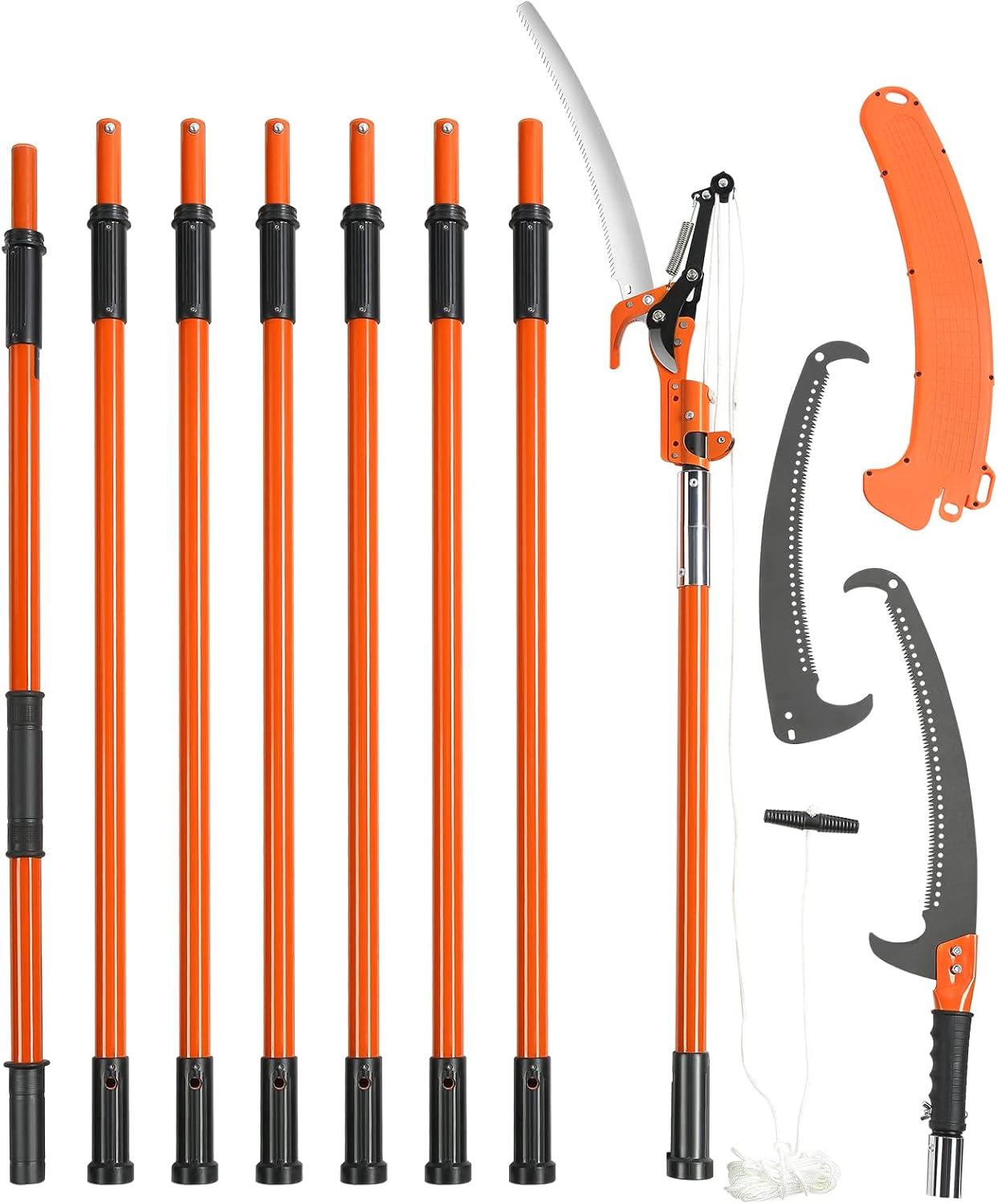 imageVEVOR Manual Pole Saw 7327 ft Extendable Tree Pruner Sharp Steel Blade and Scissors High Branches Trimming Branch Trimmer with Lightweight 8 Fiberglass Handles for Pruning Palms and Shrubs7327 ft with Scissors