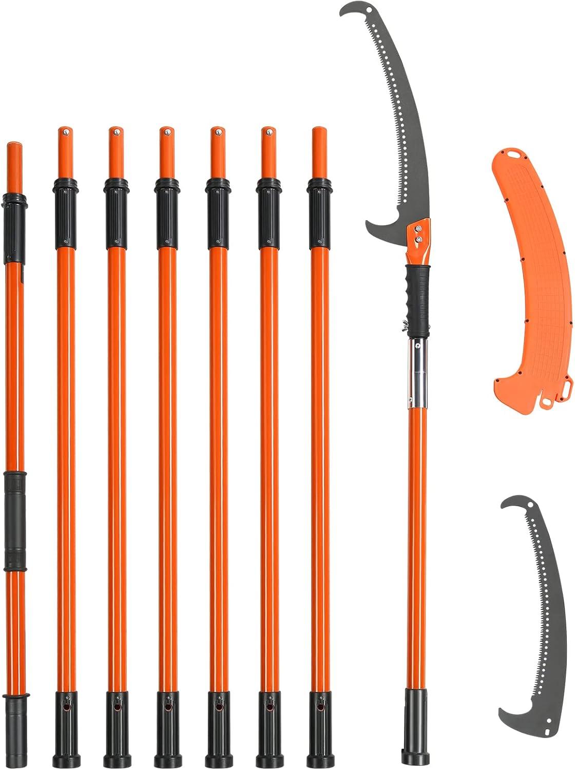 imageVEVOR Manual Pole Saw 7327 ft Extendable Tree Pruner Sharp Steel Blade and Scissors High Branches Trimming Branch Trimmer with Lightweight 8 Fiberglass Handles for Pruning Palms and Shrubs7327 ft