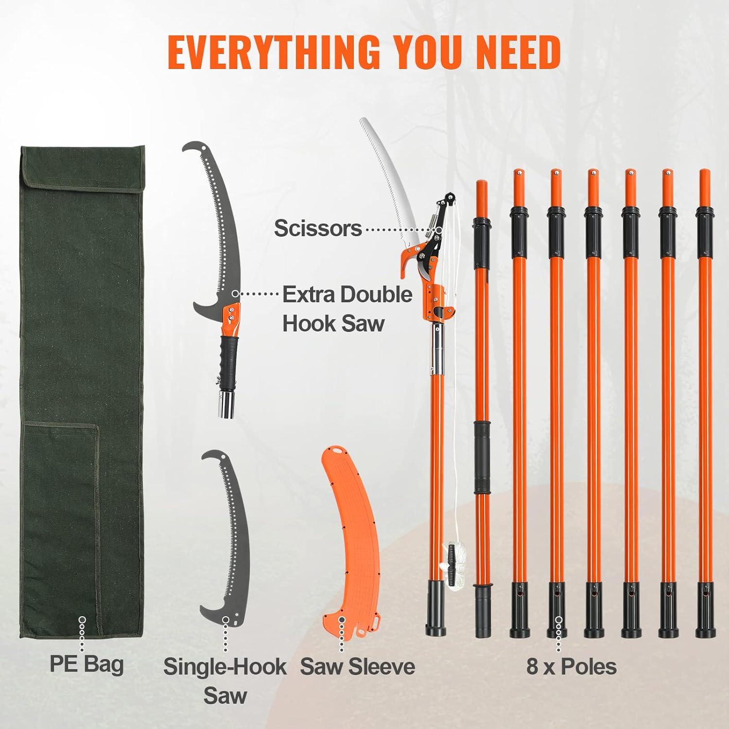 imageVEVOR Manual Pole Saw 7327 ft Extendable Tree Pruner Sharp Steel Blade and Scissors High Branches Trimming Branch Trimmer with Lightweight 8 Fiberglass Handles for Pruning Palms and Shrubs7327 ft with Scissors