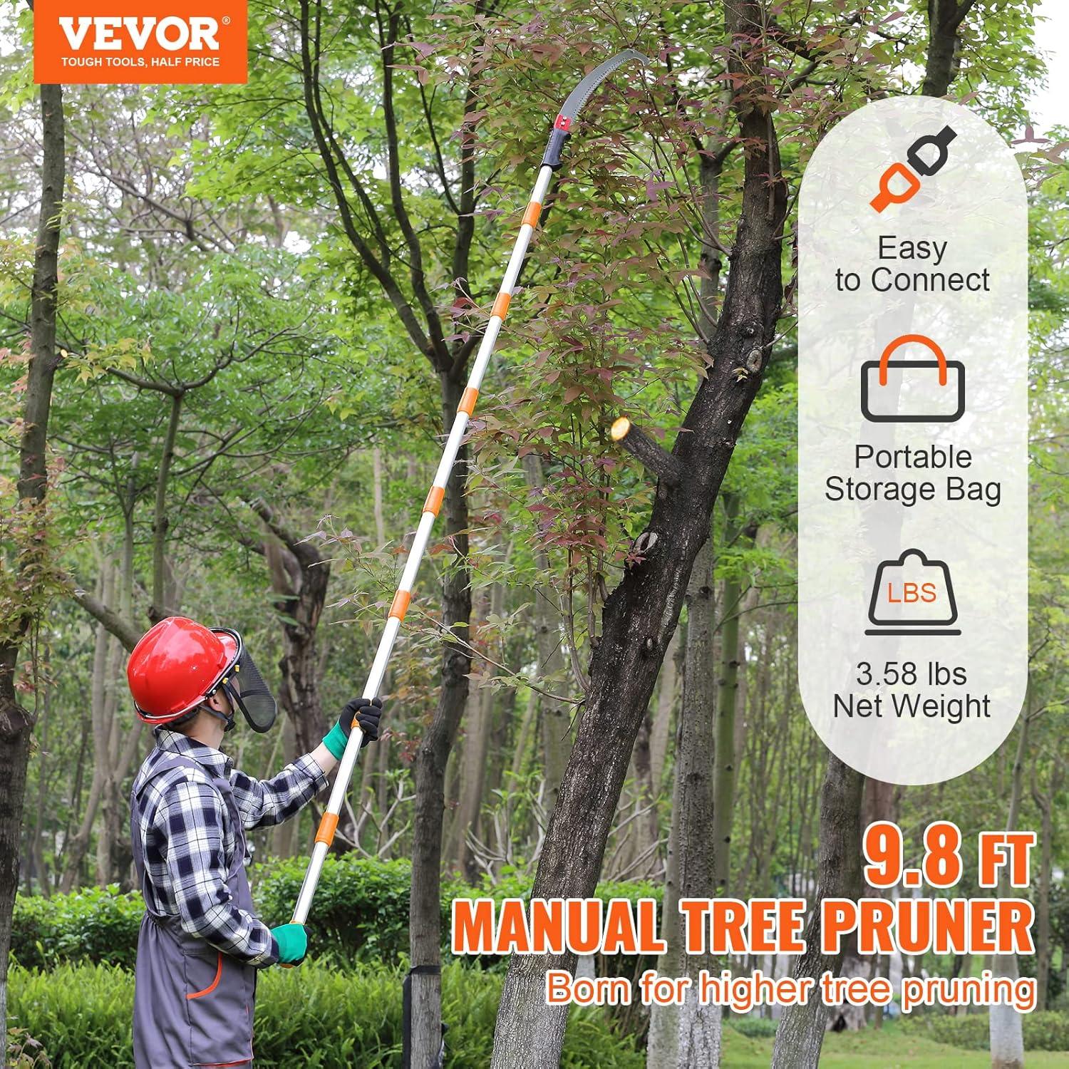 imageVEVOR Manual Pole Saw 7327 ft Extendable Tree Pruner Sharp Steel Blade and Scissors High Branches Trimming Branch Trimmer with Lightweight 8 Fiberglass Handles for Pruning Palms and Shrubs4698ft Steel Blad