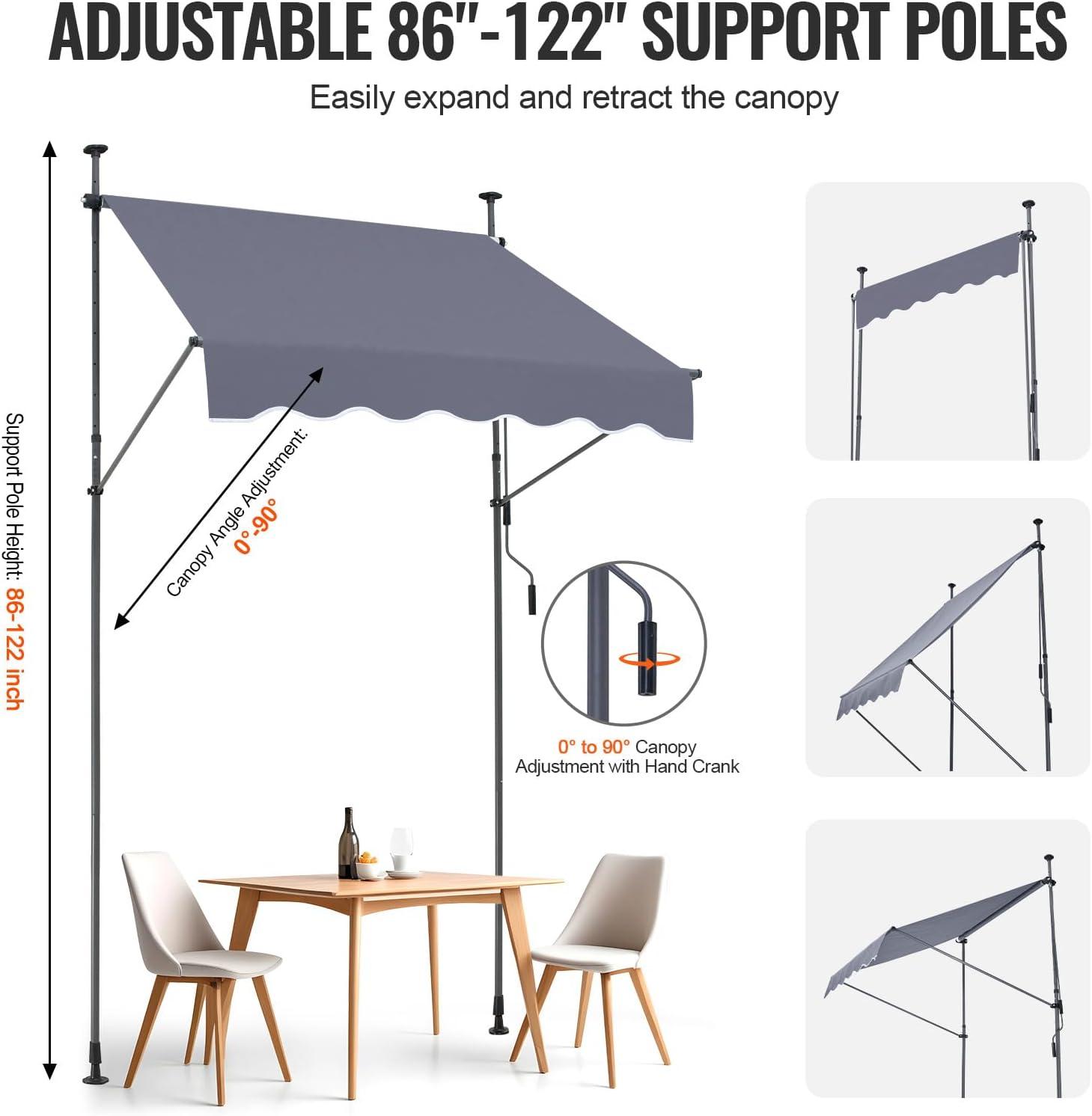 imageVEVOR Manual Retractable Awning 78quot Outdoor Retractable Patio Awning Sunshade Shelter Adjustable Patio Door Window Awning Canopy with 39quot Sun Shade Curtain for Backyard Garden Balcony Dark Gray59 47