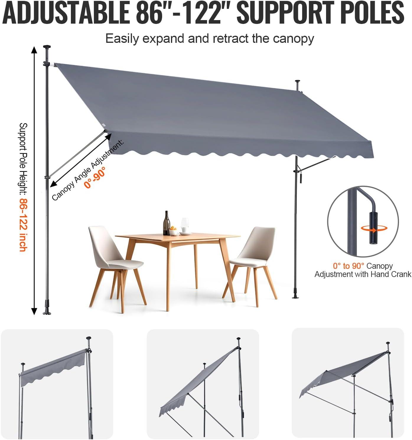 imageVEVOR Manual Retractable Awning 78quot Outdoor Retractable Patio Awning Sunshade Shelter Adjustable Patio Door Window Awning Canopy with 39quot Sun Shade Curtain for Backyard Garden Balcony Dark Gray138  47