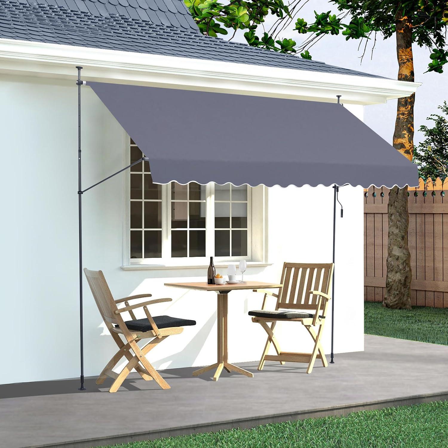 imageVEVOR Manual Retractable Awning 78quot Outdoor Retractable Patio Awning Sunshade Shelter Adjustable Patio Door Window Awning Canopy with 39quot Sun Shade Curtain for Backyard Garden Balcony Dark Gray157 47