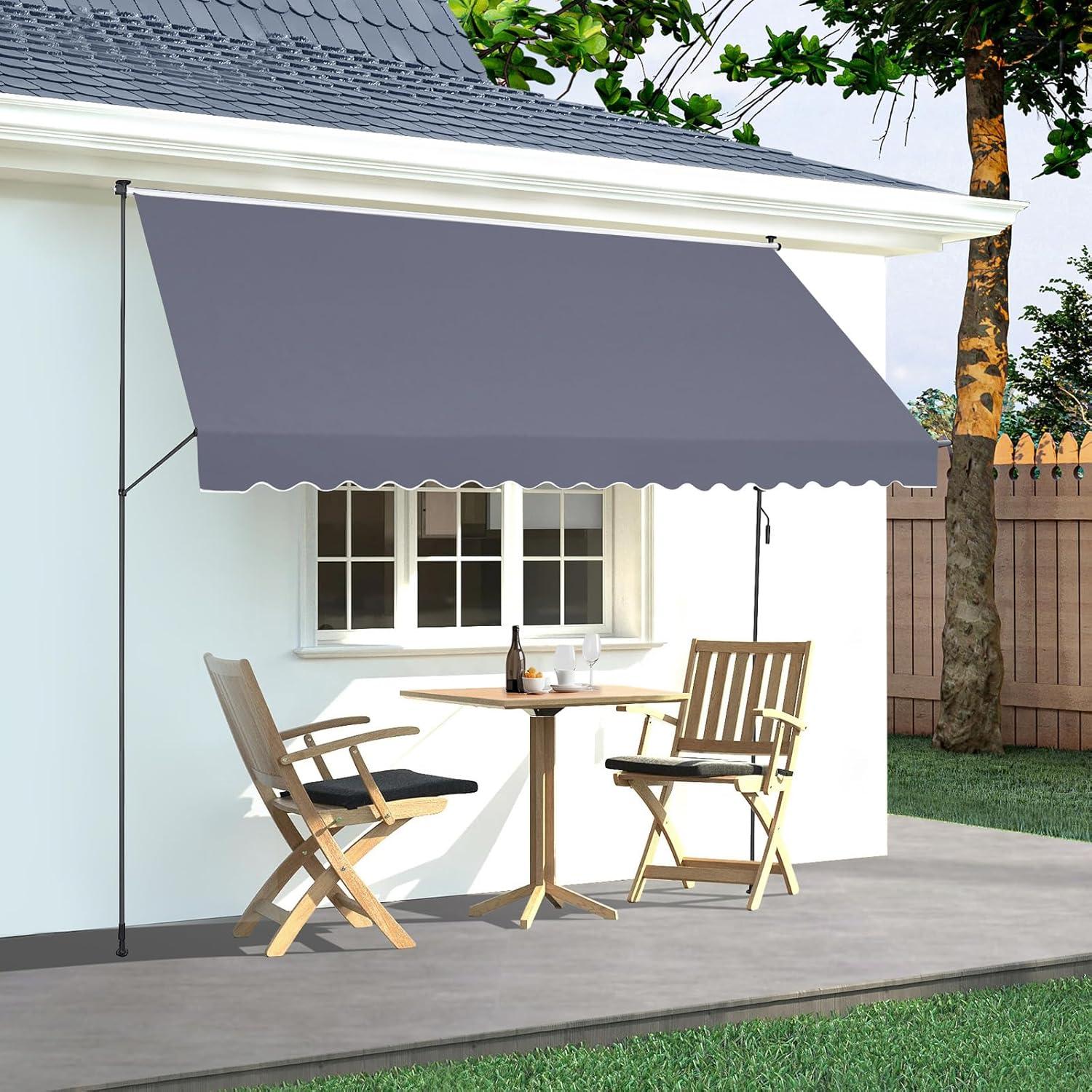 imageVEVOR Manual Retractable Awning 78quot Outdoor Retractable Patio Awning Sunshade Shelter Adjustable Patio Door Window Awning Canopy with 39quot Sun Shade Curtain for Backyard Garden Balcony Dark Gray178  47