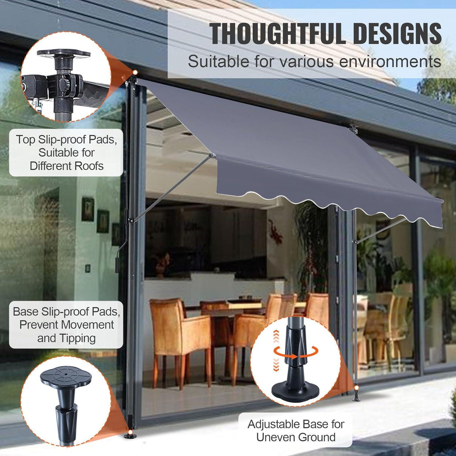 imageVEVOR Manual Retractable Awning 78quot Outdoor Retractable Patio Awning Sunshade Shelter Adjustable Patio Door Window Awning Canopy with 39quot Sun Shade Curtain for Backyard Garden Balcony Dark Gray7847