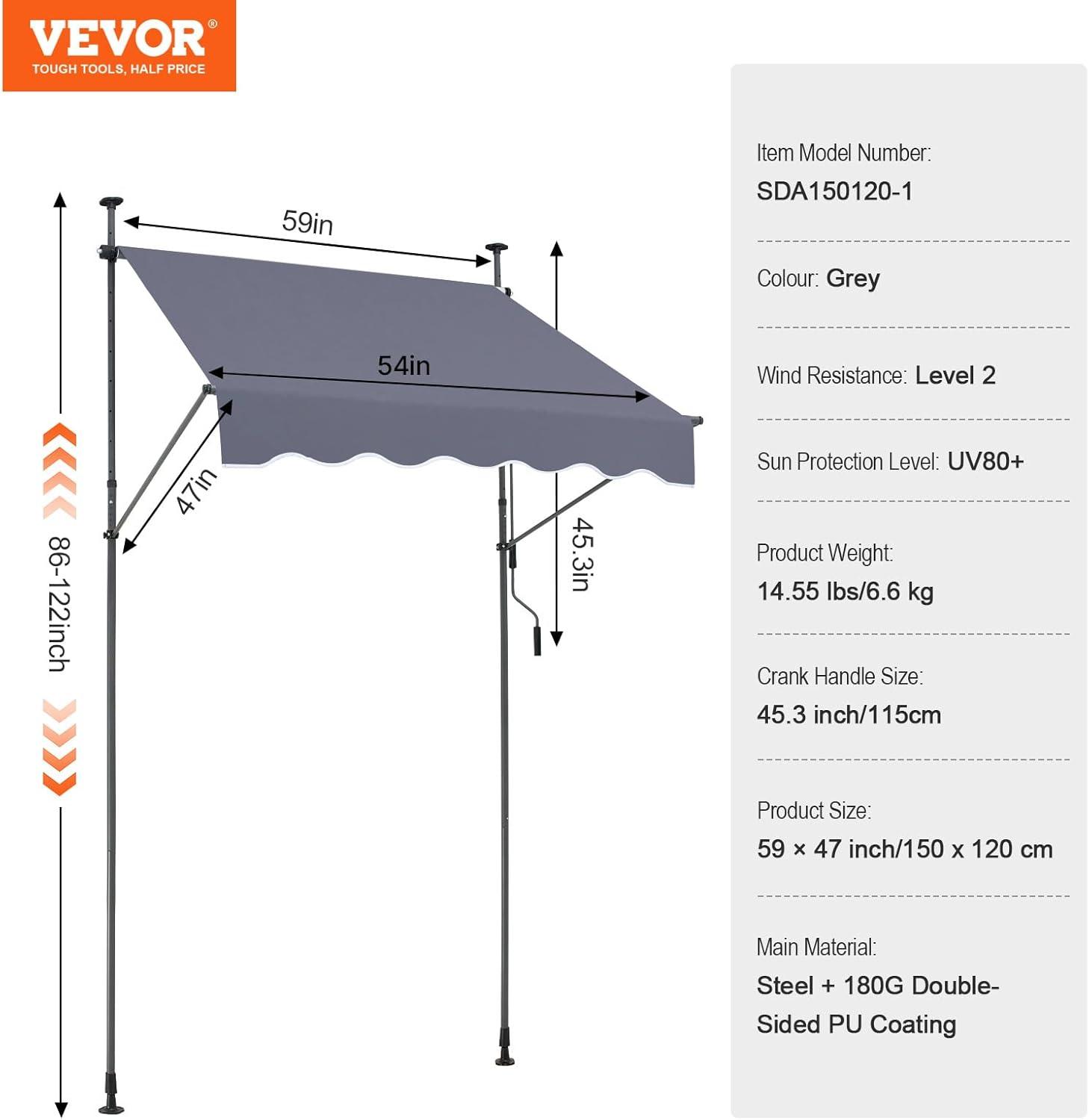 imageVEVOR Manual Retractable Awning 78quot Outdoor Retractable Patio Awning Sunshade Shelter Adjustable Patio Door Window Awning Canopy with 39quot Sun Shade Curtain for Backyard Garden Balcony Dark Gray59 47