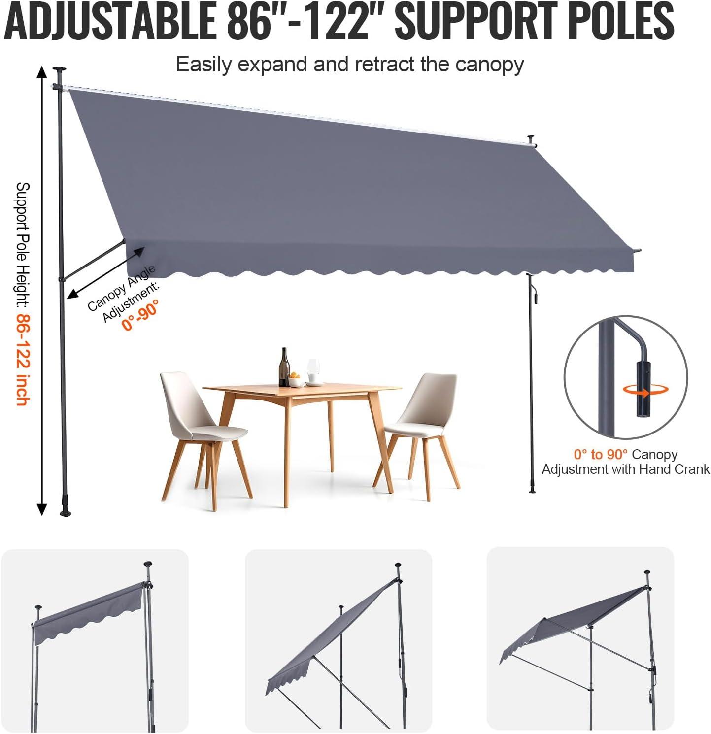 imageVEVOR Manual Retractable Awning 78quot Outdoor Retractable Patio Awning Sunshade Shelter Adjustable Patio Door Window Awning Canopy with 39quot Sun Shade Curtain for Backyard Garden Balcony Dark Gray178  47