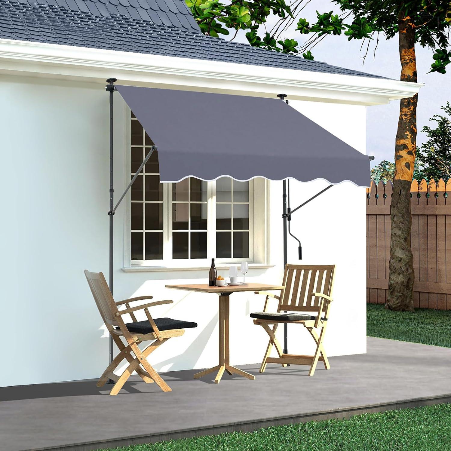 imageVEVOR Manual Retractable Awning 78quot Outdoor Retractable Patio Awning Sunshade Shelter Adjustable Patio Door Window Awning Canopy with 39quot Sun Shade Curtain for Backyard Garden Balcony Dark Gray59 47