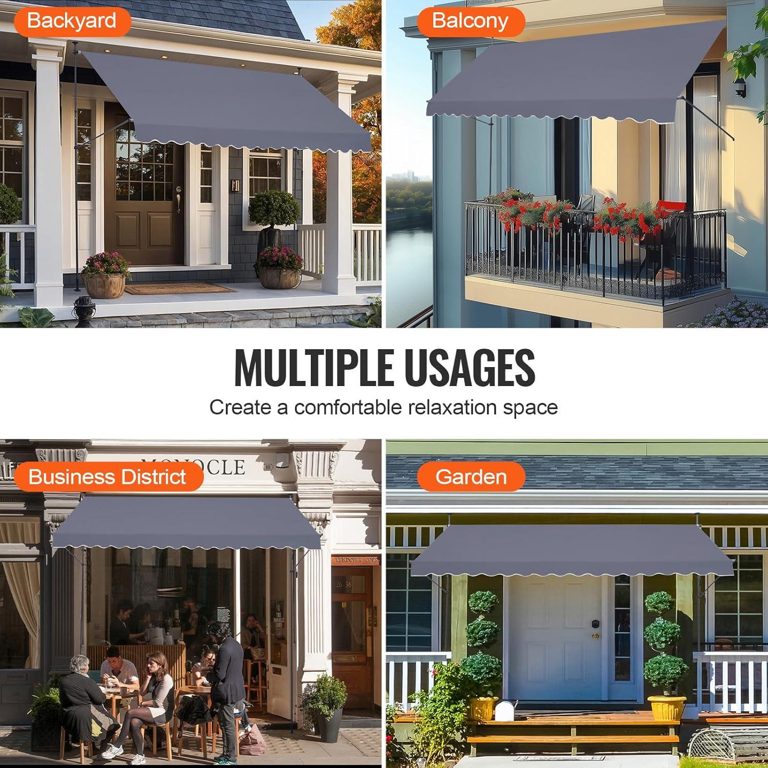 imageVEVOR Manual Retractable Awning 78quot Outdoor Retractable Patio Awning Sunshade Shelter Adjustable Patio Door Window Awning Canopy with 39quot Sun Shade Curtain for Backyard Garden Balcony Dark Gray157 47