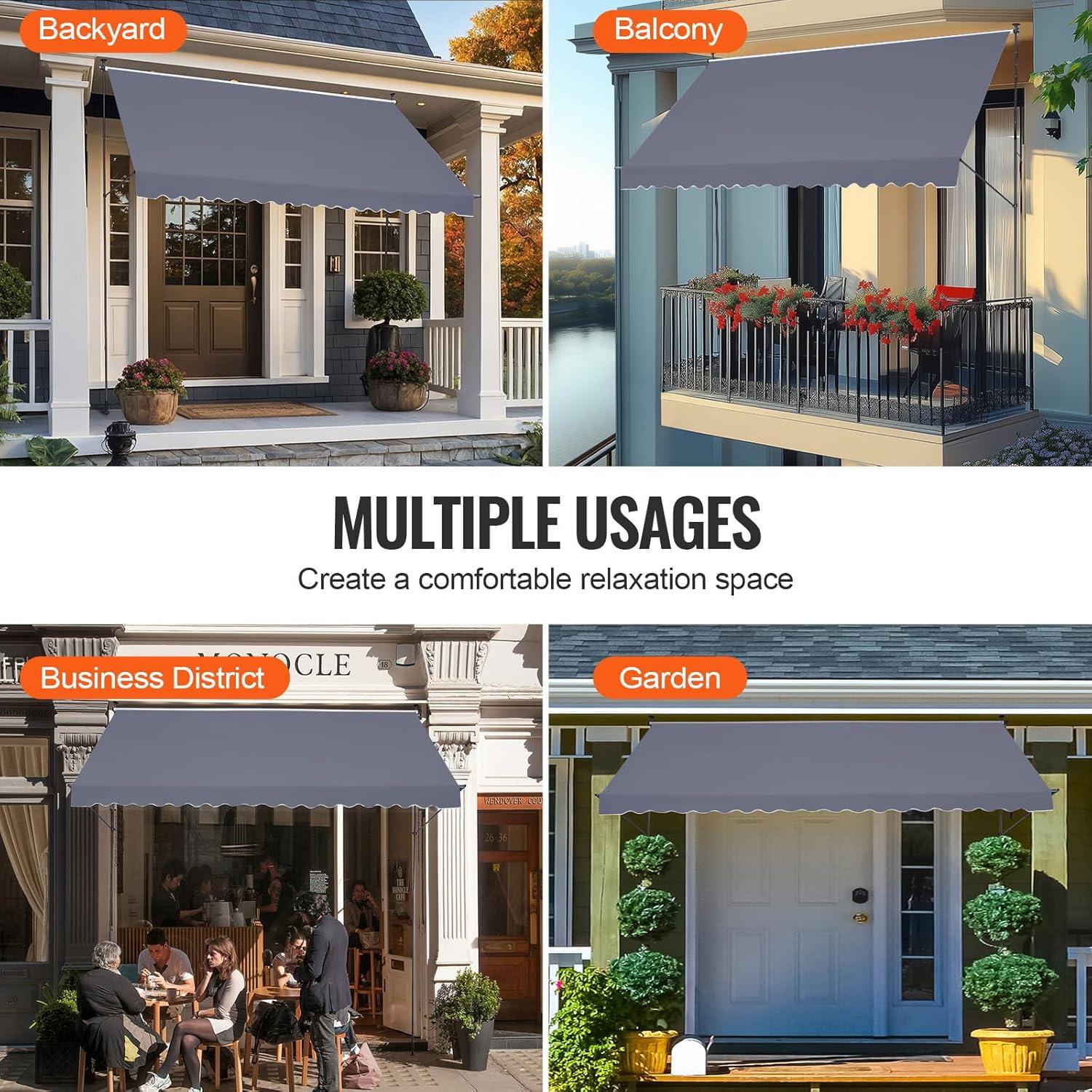 imageVEVOR Manual Retractable Awning 78quot Outdoor Retractable Patio Awning Sunshade Shelter Adjustable Patio Door Window Awning Canopy with 39quot Sun Shade Curtain for Backyard Garden Balcony Dark Gray178  47