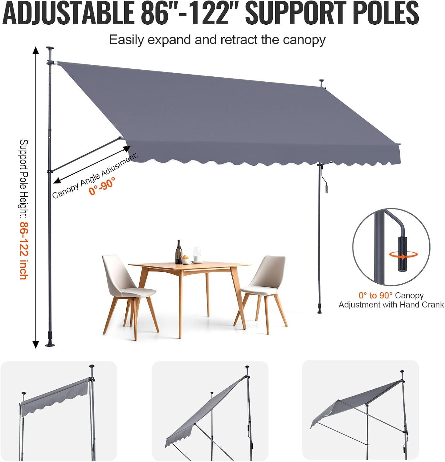 imageVEVOR Manual Retractable Awning 78quot Outdoor Retractable Patio Awning Sunshade Shelter Adjustable Patio Door Window Awning Canopy with 39quot Sun Shade Curtain for Backyard Garden Balcony Dark Gray157 47