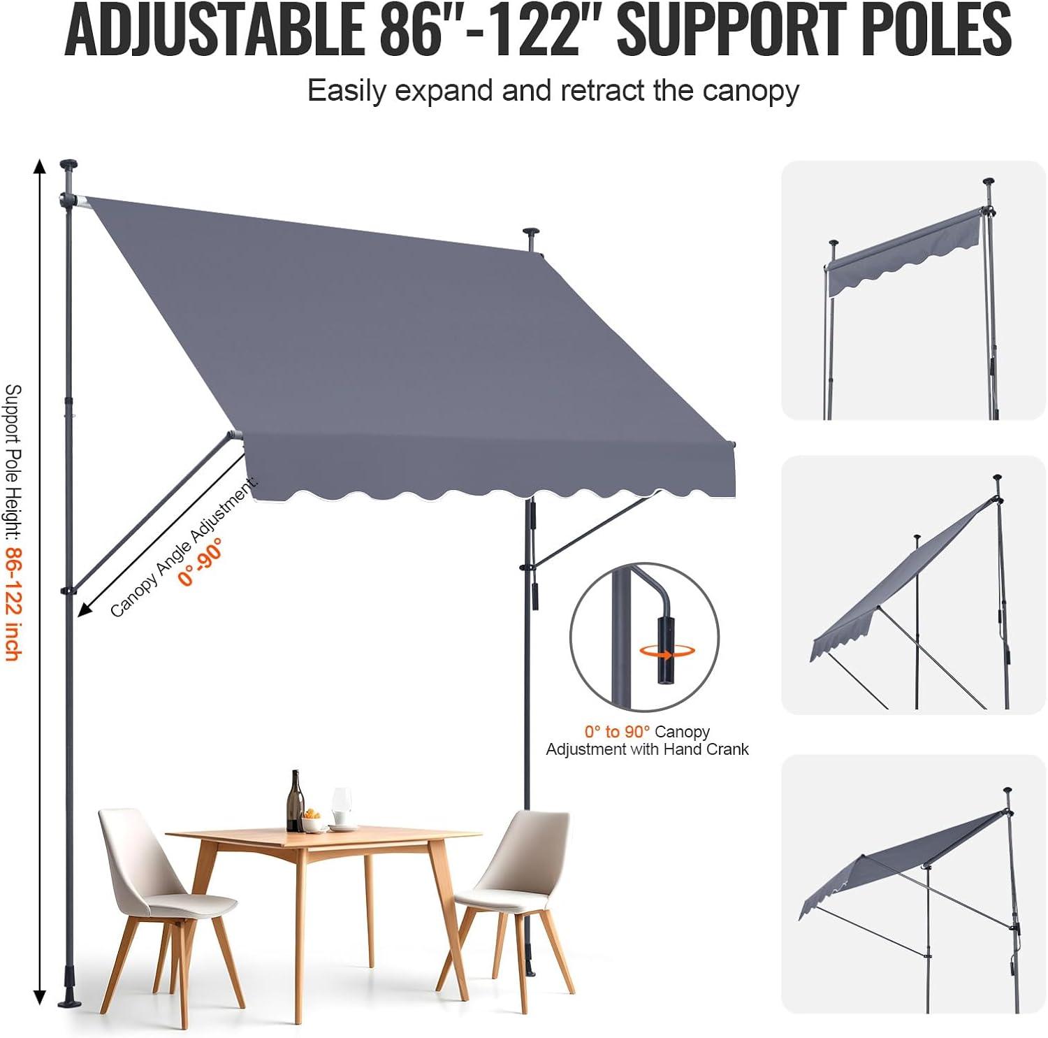 imageVEVOR Manual Retractable Awning 78quot Outdoor Retractable Patio Awning Sunshade Shelter Adjustable Patio Door Window Awning Canopy with 39quot Sun Shade Curtain for Backyard Garden Balcony Dark Gray98  47