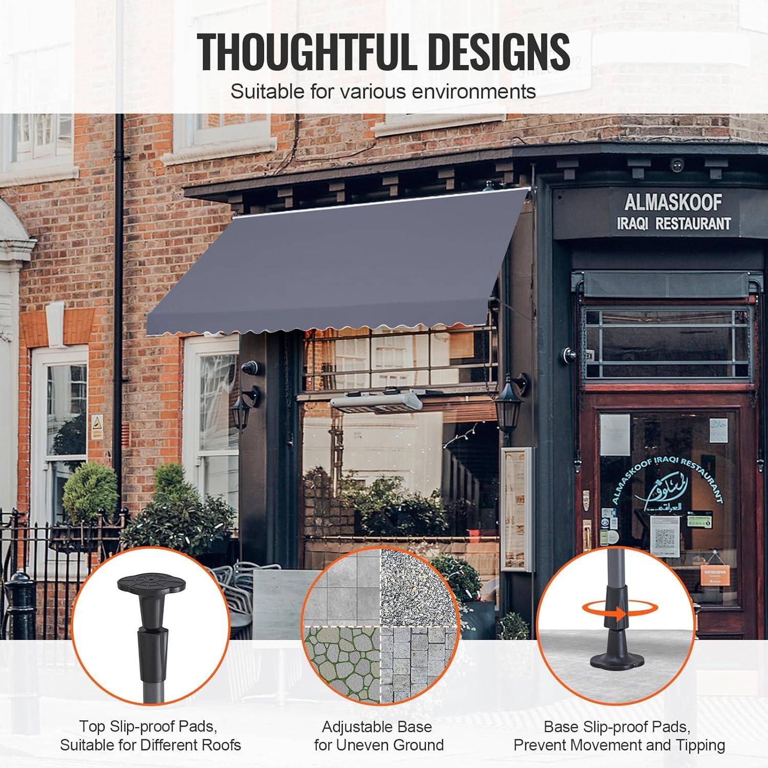 imageVEVOR Manual Retractable Awning 78quot Outdoor Retractable Patio Awning Sunshade Shelter Adjustable Patio Door Window Awning Canopy with 39quot Sun Shade Curtain for Backyard Garden Balcony Dark Gray178  47