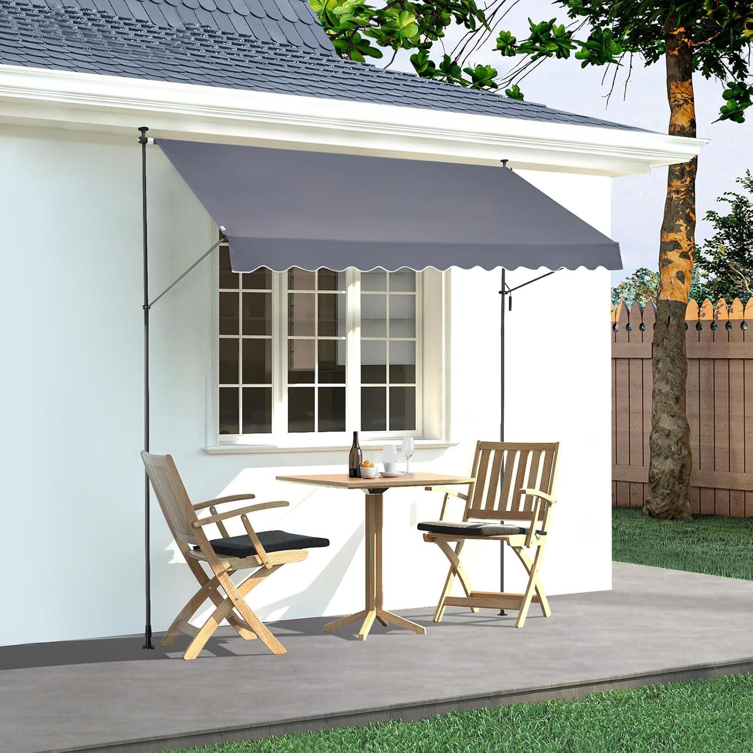 imageVEVOR Manual Retractable Awning 78quot Outdoor Retractable Patio Awning Sunshade Shelter Adjustable Patio Door Window Awning Canopy with 39quot Sun Shade Curtain for Backyard Garden Balcony Dark Gray138  47