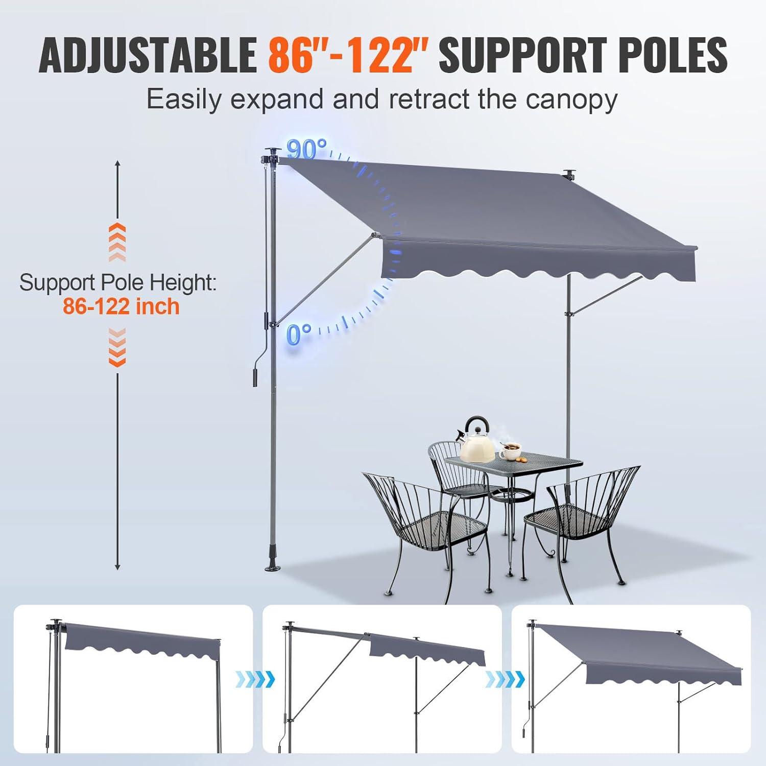 imageVEVOR Manual Retractable Awning 78quot Outdoor Retractable Patio Awning Sunshade Shelter Adjustable Patio Door Window Awning Canopy with 39quot Sun Shade Curtain for Backyard Garden Balcony Dark Gray118 47