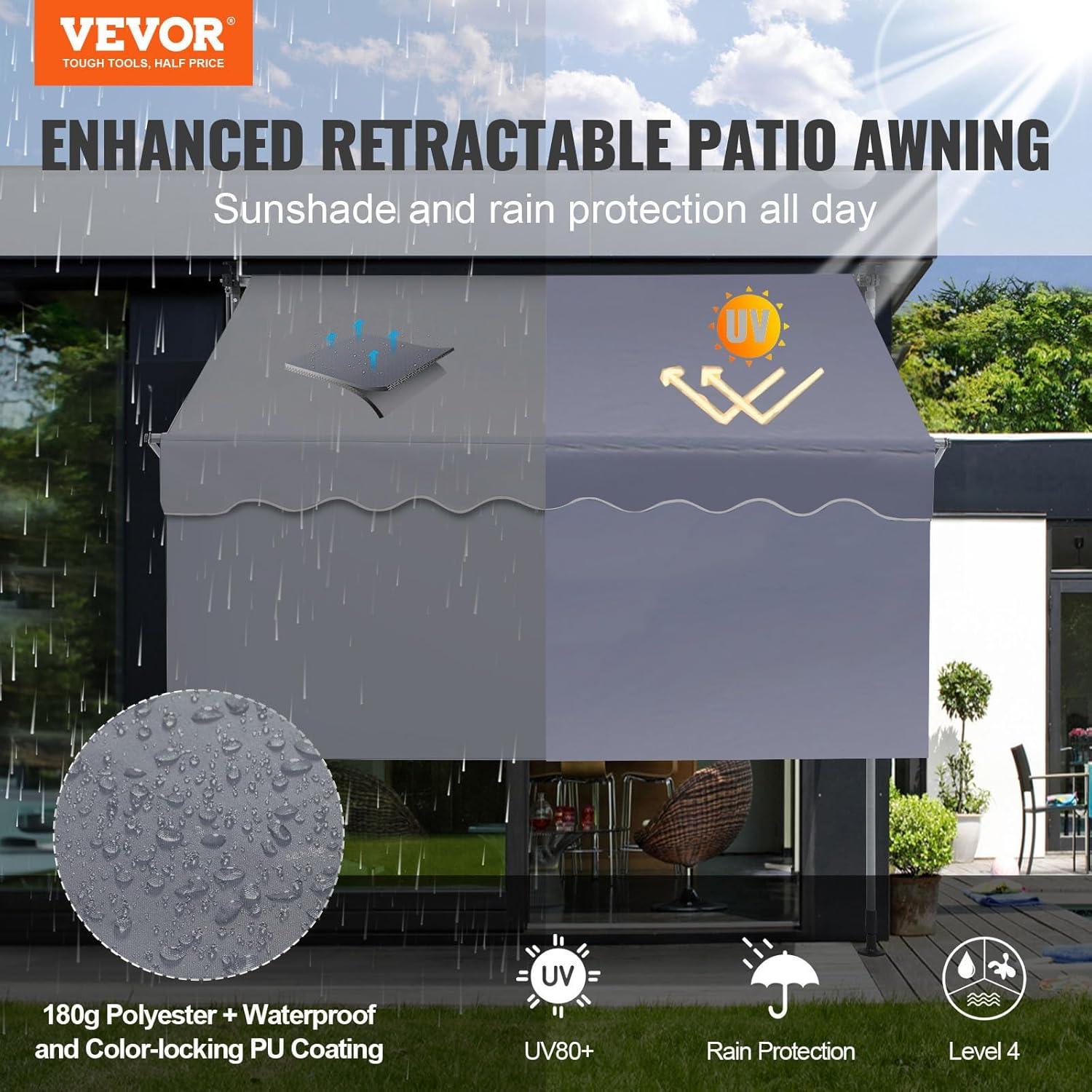 imageVEVOR Manual Retractable Awning 78quot Outdoor Retractable Patio Awning Sunshade Shelter Adjustable Patio Door Window Awning Canopy with 39quot Sun Shade Curtain for Backyard Garden Balcony Dark Gray7847