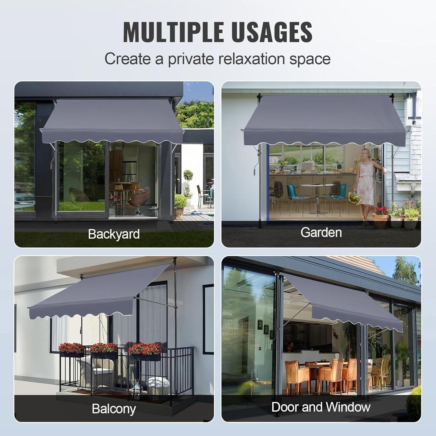 imageVEVOR Manual Retractable Awning 78quot Outdoor Retractable Patio Awning Sunshade Shelter Adjustable Patio Door Window Awning Canopy with 39quot Sun Shade Curtain for Backyard Garden Balcony Dark Gray118 47