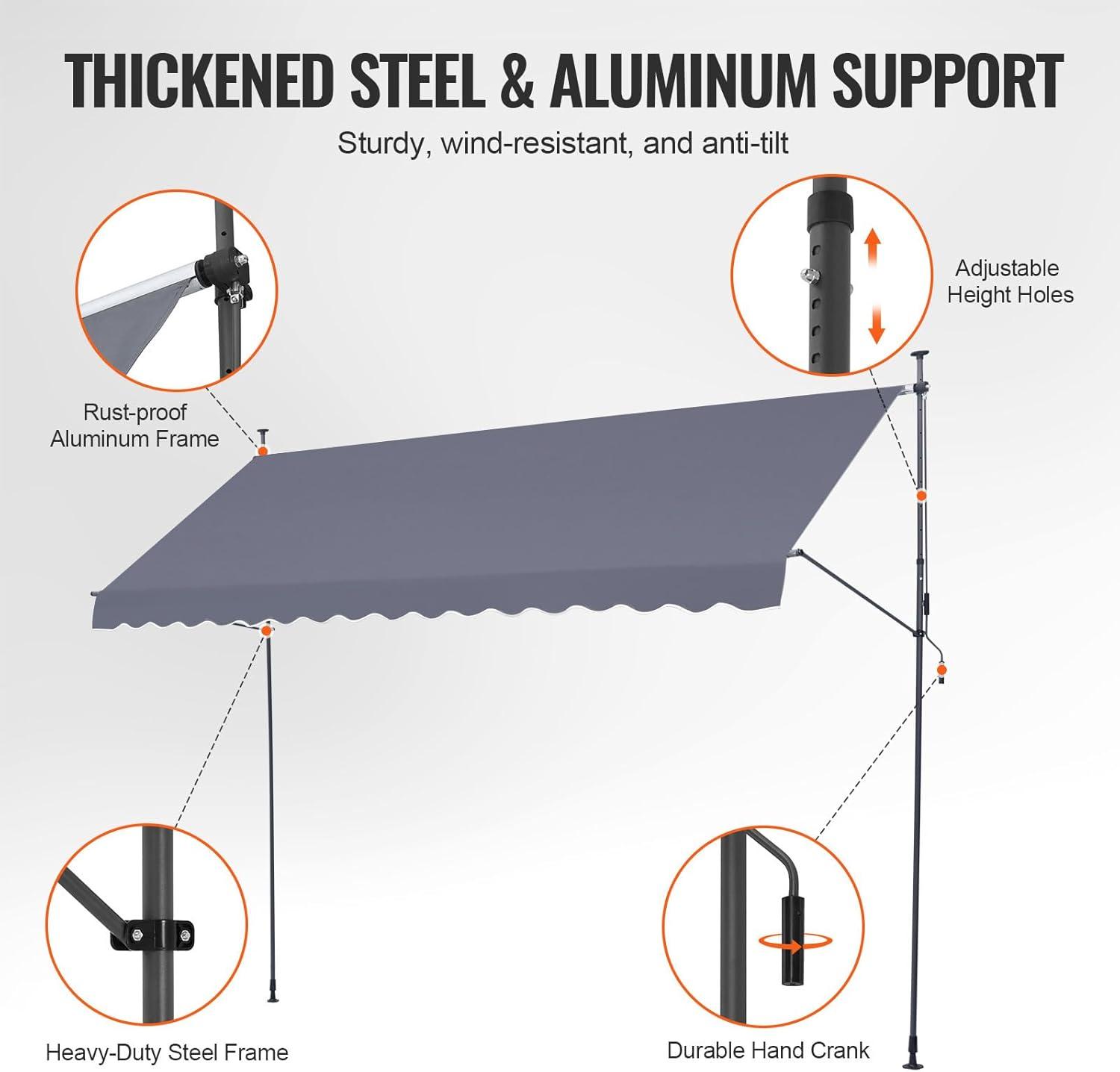 imageVEVOR Manual Retractable Awning 78quot Outdoor Retractable Patio Awning Sunshade Shelter Adjustable Patio Door Window Awning Canopy with 39quot Sun Shade Curtain for Backyard Garden Balcony Dark Gray157 47