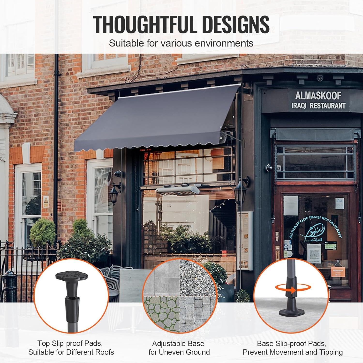 imageVEVOR Manual Retractable Awning 78quot Outdoor Retractable Patio Awning Sunshade Shelter Adjustable Patio Door Window Awning Canopy with 39quot Sun Shade Curtain for Backyard Garden Balcony Dark Gray138  47