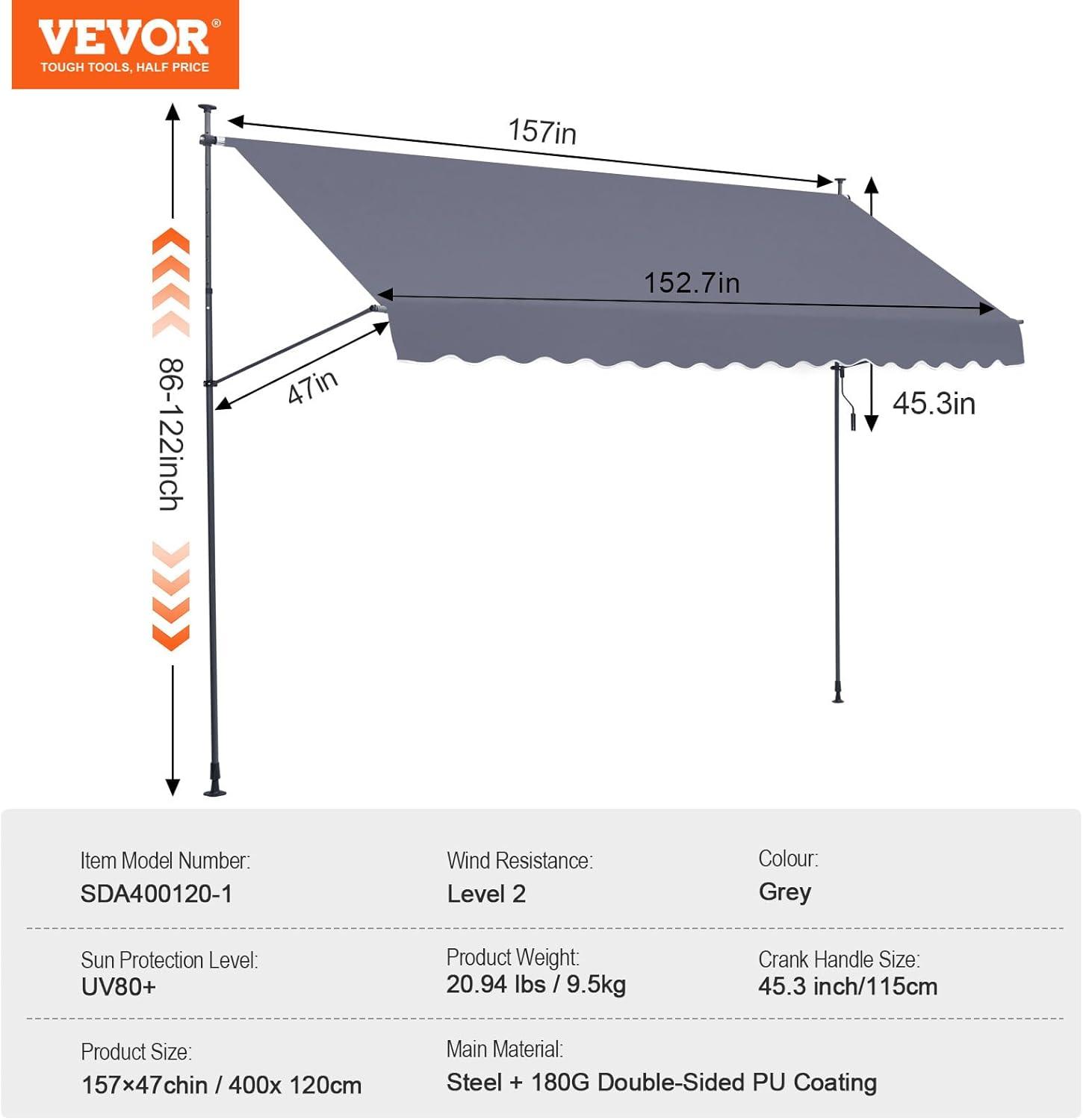 imageVEVOR Manual Retractable Awning 78quot Outdoor Retractable Patio Awning Sunshade Shelter Adjustable Patio Door Window Awning Canopy with 39quot Sun Shade Curtain for Backyard Garden Balcony Dark Gray157 47
