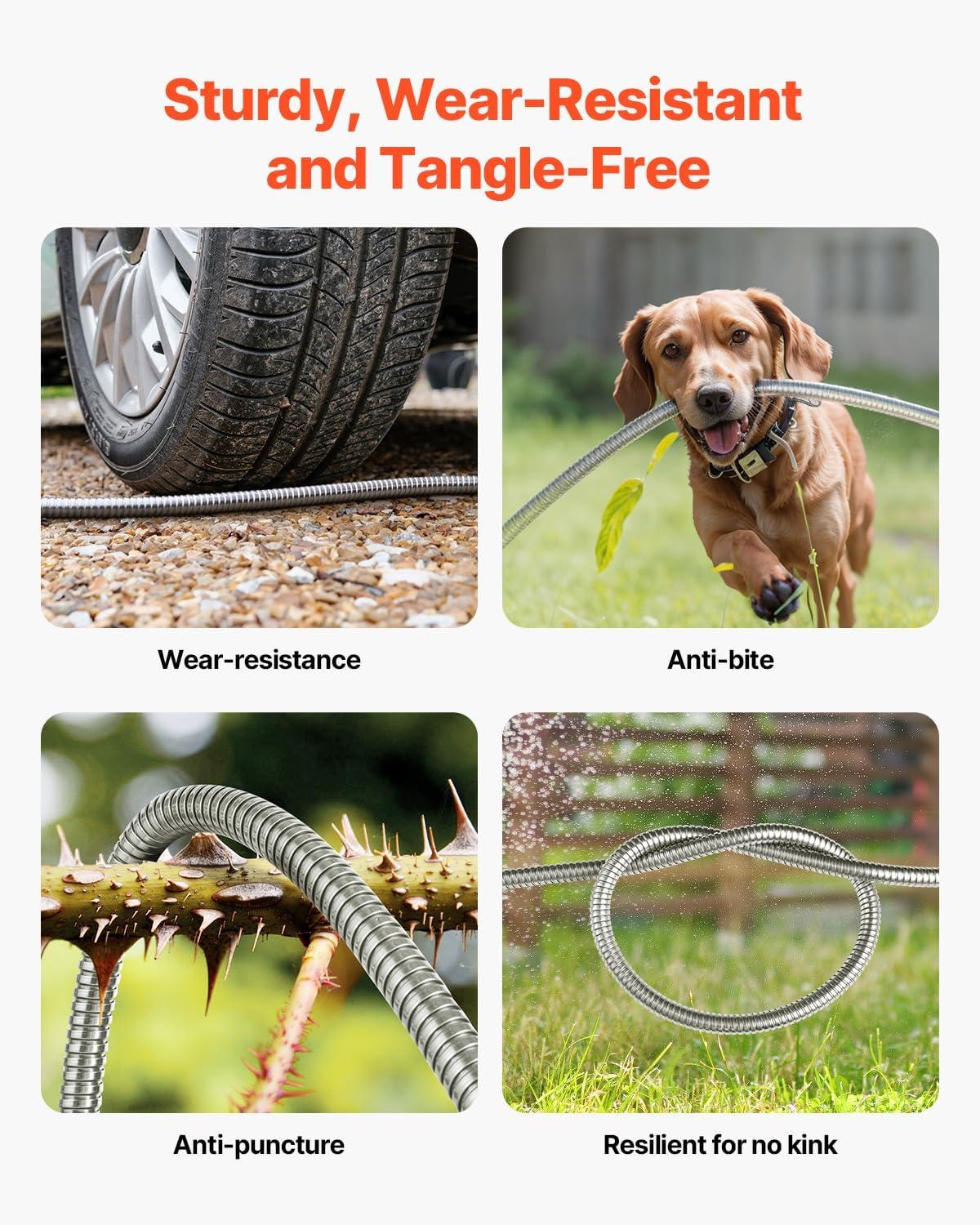imageVEVOR Metal Garden Hose 200 ft Heavy Duty Stainless Steel Water Hose with 10Function Nozzle NoKink ampamp Flexible Outdoor Garden Hose RustProof Lightweight Hose for Yard RV Car Wash75 ft with 10 Function Spray Nozzle