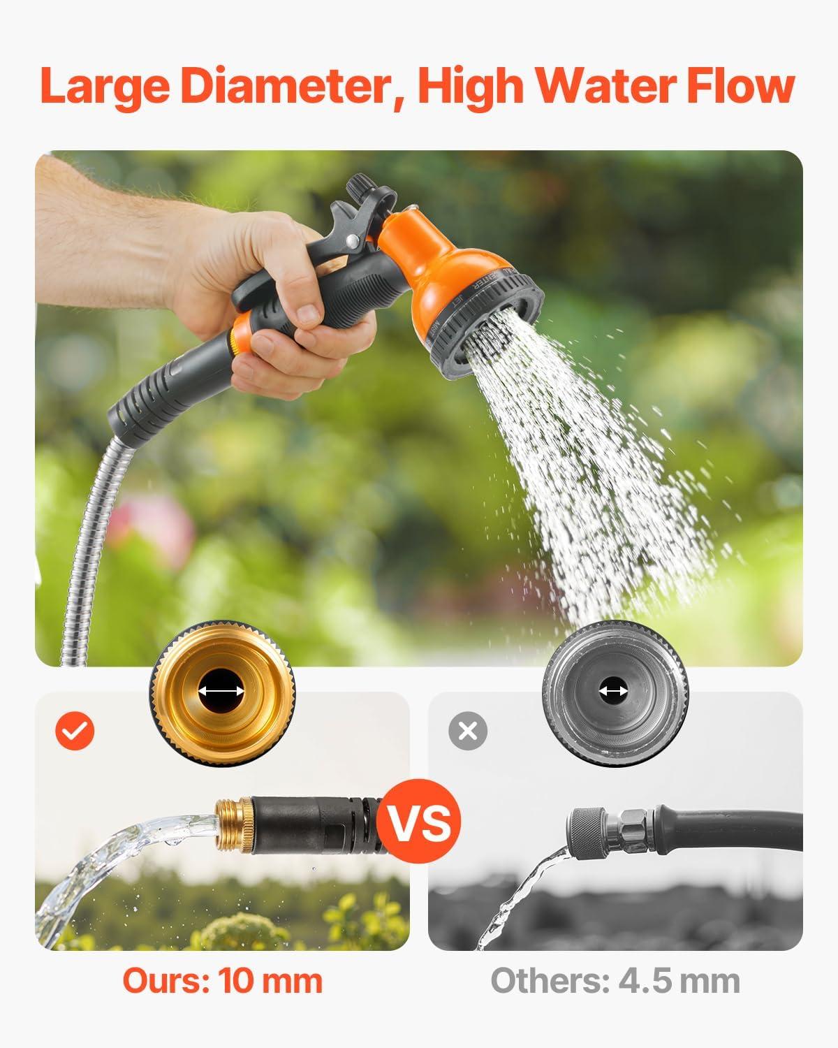 imageVEVOR Metal Garden Hose 200 ft Heavy Duty Stainless Steel Water Hose with 10Function Nozzle NoKink ampamp Flexible Outdoor Garden Hose RustProof Lightweight Hose for Yard RV Car Wash200 ft with 10 Function Spray Nozzle