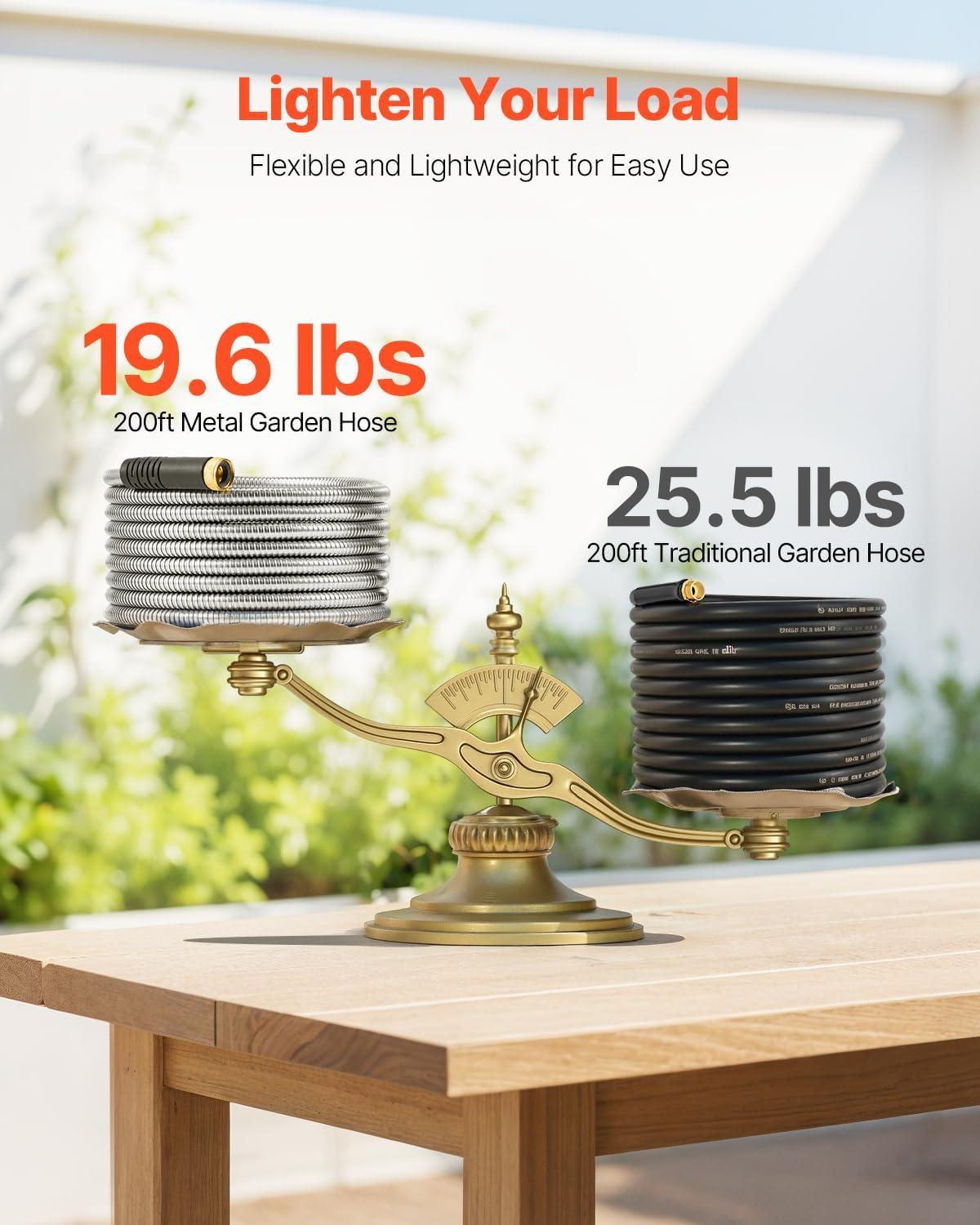 imageVEVOR Metal Garden Hose 200 ft Heavy Duty Stainless Steel Water Hose with 10Function Nozzle NoKink ampamp Flexible Outdoor Garden Hose RustProof Lightweight Hose for Yard RV Car Wash200 ft with 10 Function Spray Nozzle