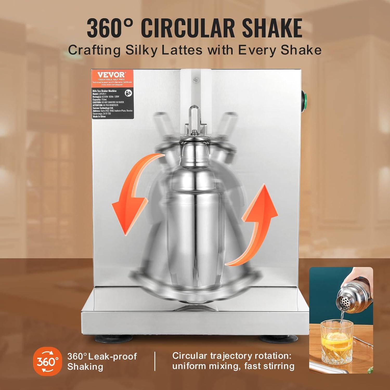 imageVEVOR Milk Tea Shaker Electric Milk Tea Maker Machine 0180s Adjustable Milk Tea Shake Mixer Machine with 750ML Stainless Steels Cup for Bubble Tea Boba Tea Juice Coffee Milk WineSingle 750ML