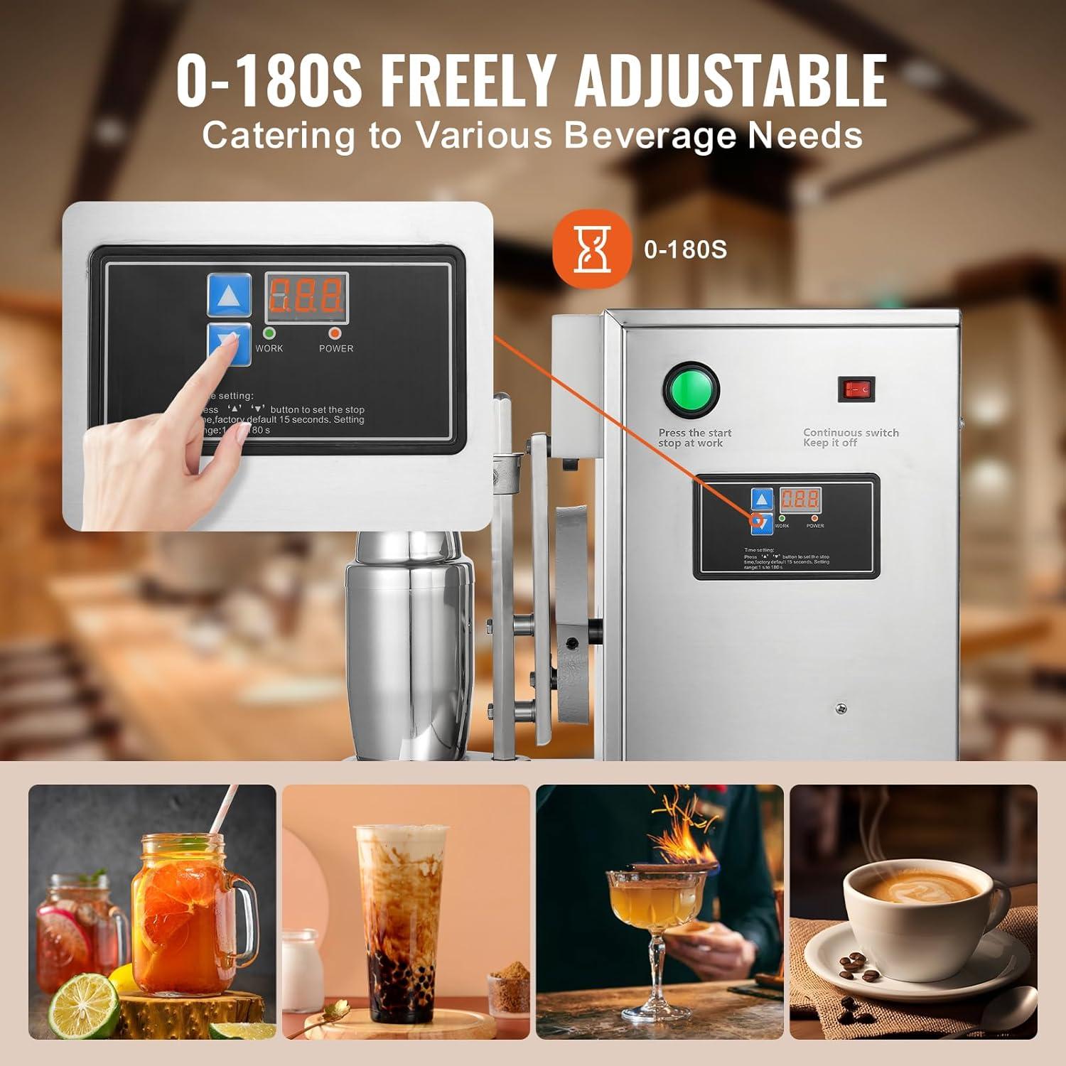imageVEVOR Milk Tea Shaker Electric Milk Tea Maker Machine 0180s Adjustable Milk Tea Shake Mixer Machine with 750ML Stainless Steels Cup for Bubble Tea Boba Tea Juice Coffee Milk WineSingle 750ML