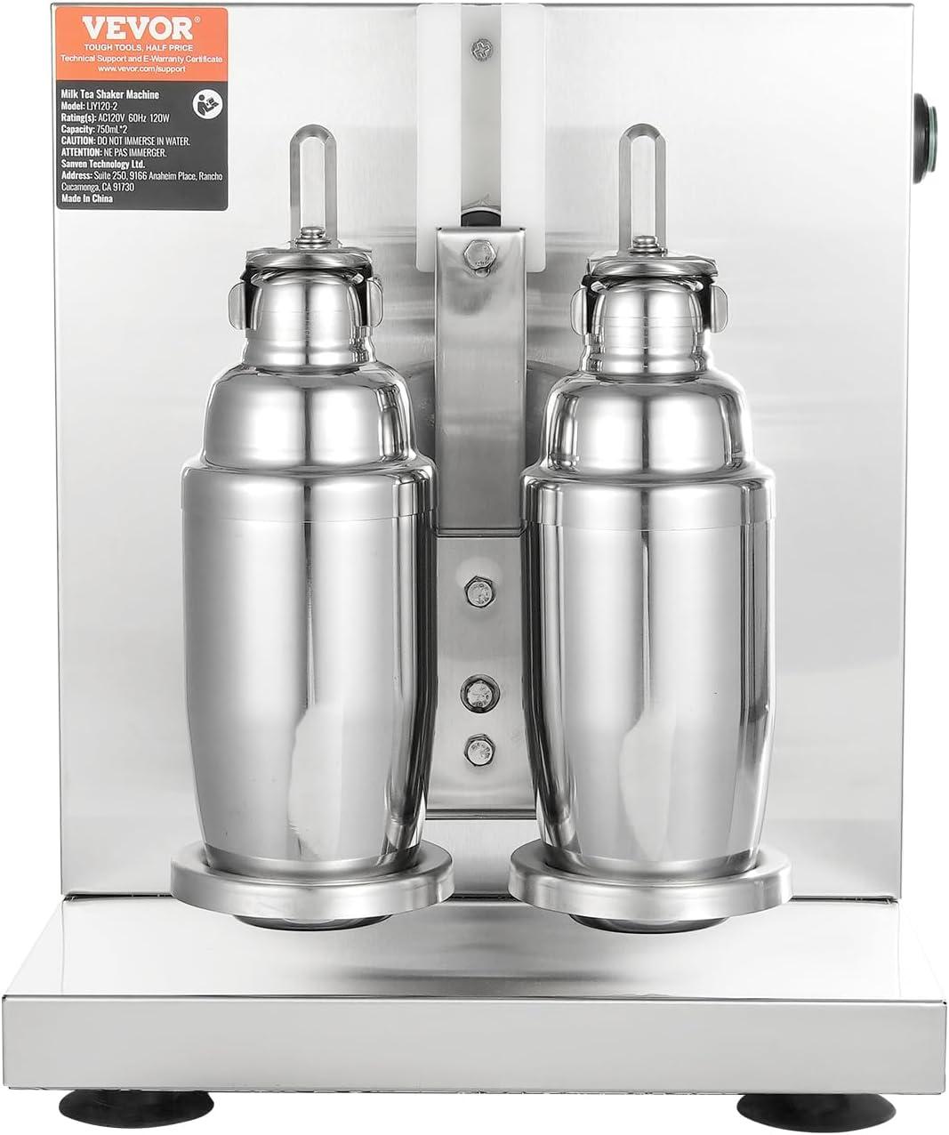 imageVEVOR Milk Tea Shaker Electric Milk Tea Maker Machine 0180s Adjustable Milk Tea Shake Mixer Machine with 750ML Stainless Steels Cup for Bubble Tea Boba Tea Juice Coffee Milk WineDouble 750ML