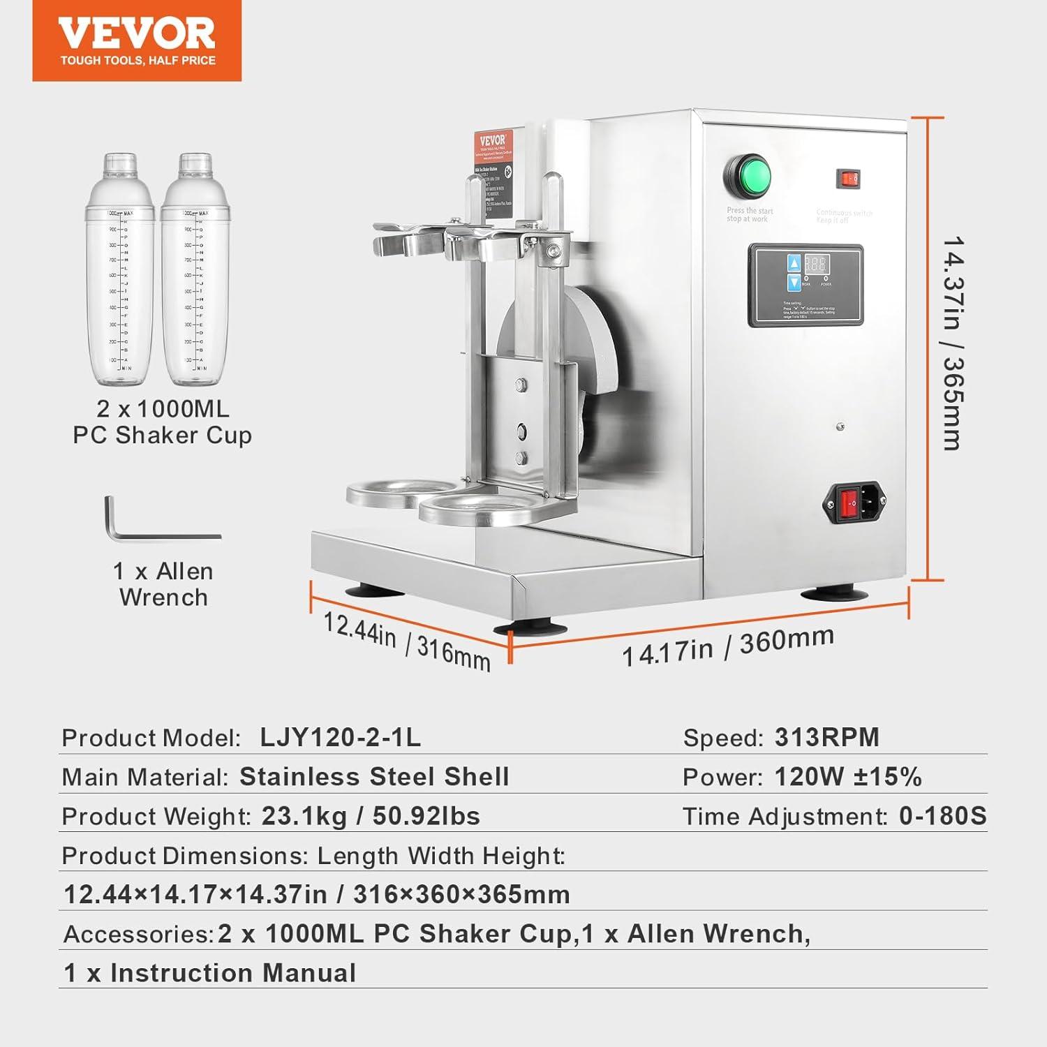 imageVEVOR Milk Tea Shaker Electric Milk Tea Maker Machine 0180s Adjustable Milk Tea Shake Mixer Machine with 750ML Stainless Steels Cup for Bubble Tea Boba Tea Juice Coffee Milk WineDouble 1000ML