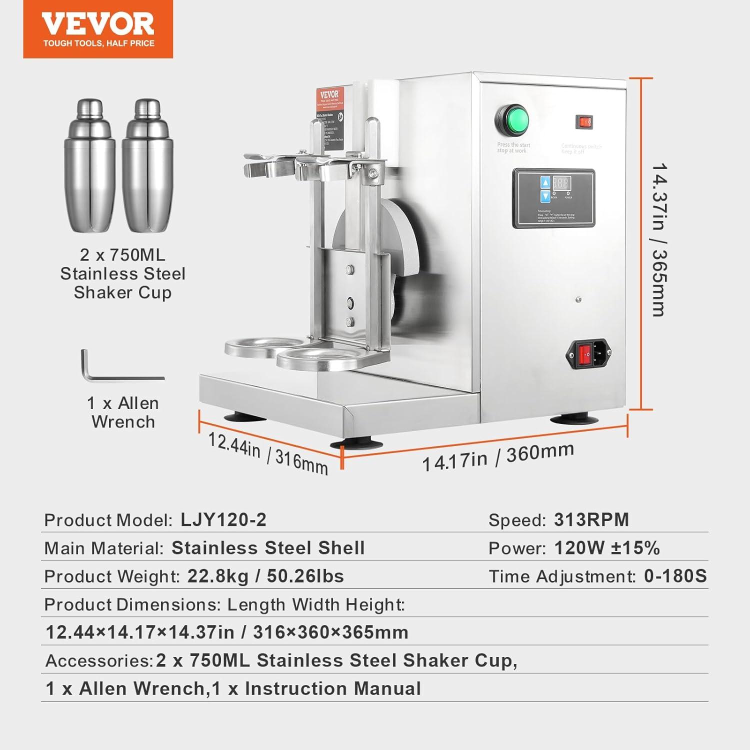 imageVEVOR Milk Tea Shaker Electric Milk Tea Maker Machine 0180s Adjustable Milk Tea Shake Mixer Machine with 750ML Stainless Steels Cup for Bubble Tea Boba Tea Juice Coffee Milk WineDouble 750ML