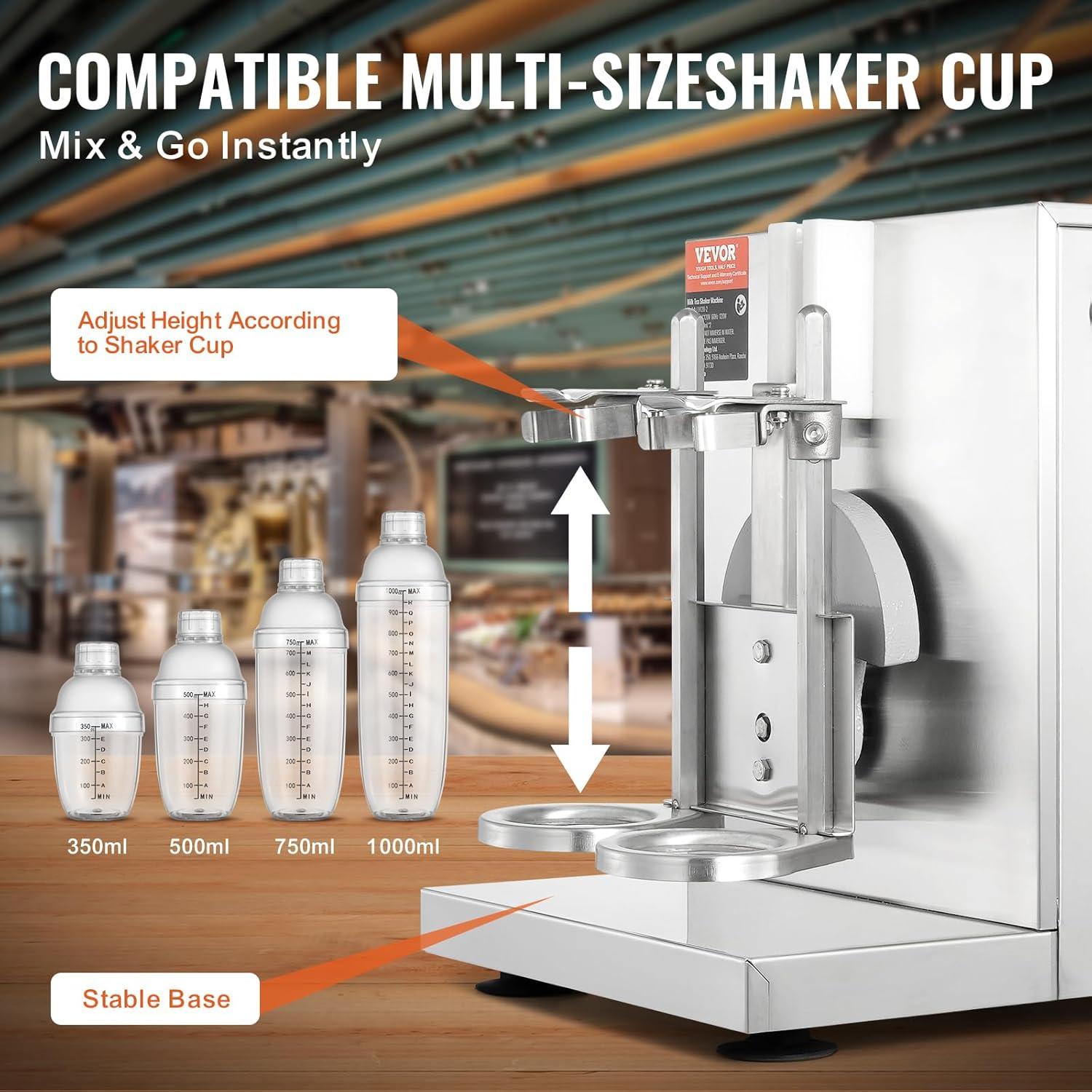 imageVEVOR Milk Tea Shaker Electric Milk Tea Maker Machine 0180s Adjustable Milk Tea Shake Mixer Machine with 750ML Stainless Steels Cup for Bubble Tea Boba Tea Juice Coffee Milk WineDouble 1000ML