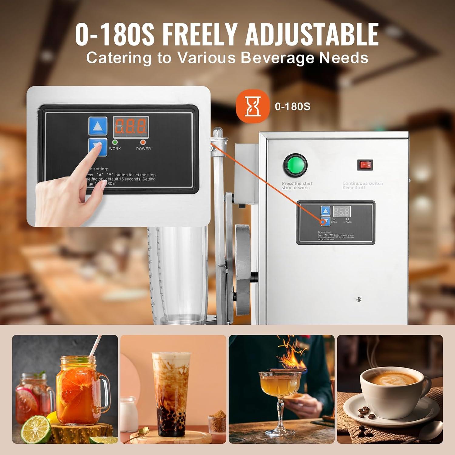 imageVEVOR Milk Tea Shaker Electric Milk Tea Maker Machine 0180s Adjustable Milk Tea Shake Mixer Machine with 750ML Stainless Steels Cup for Bubble Tea Boba Tea Juice Coffee Milk WineDouble 1000ML