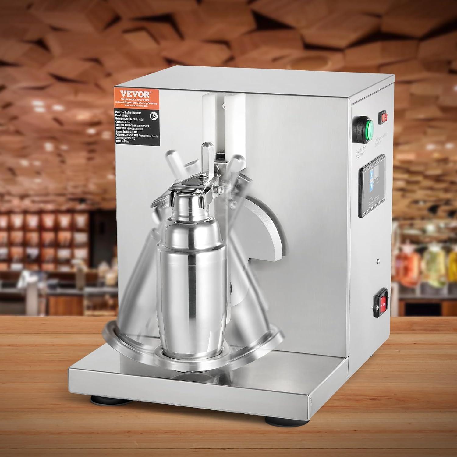 imageVEVOR Milk Tea Shaker Electric Milk Tea Maker Machine 0180s Adjustable Milk Tea Shake Mixer Machine with 750ML Stainless Steels Cup for Bubble Tea Boba Tea Juice Coffee Milk WineSingle 750ML