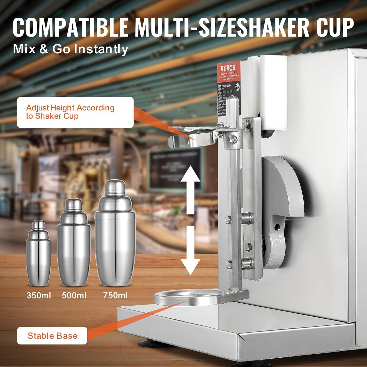 imageVEVOR Milk Tea Shaker Electric Milk Tea Maker Machine 0180s Adjustable Milk Tea Shake Mixer Machine with 750ML Stainless Steels Cup for Bubble Tea Boba Tea Juice Coffee Milk WineSingle 750ML