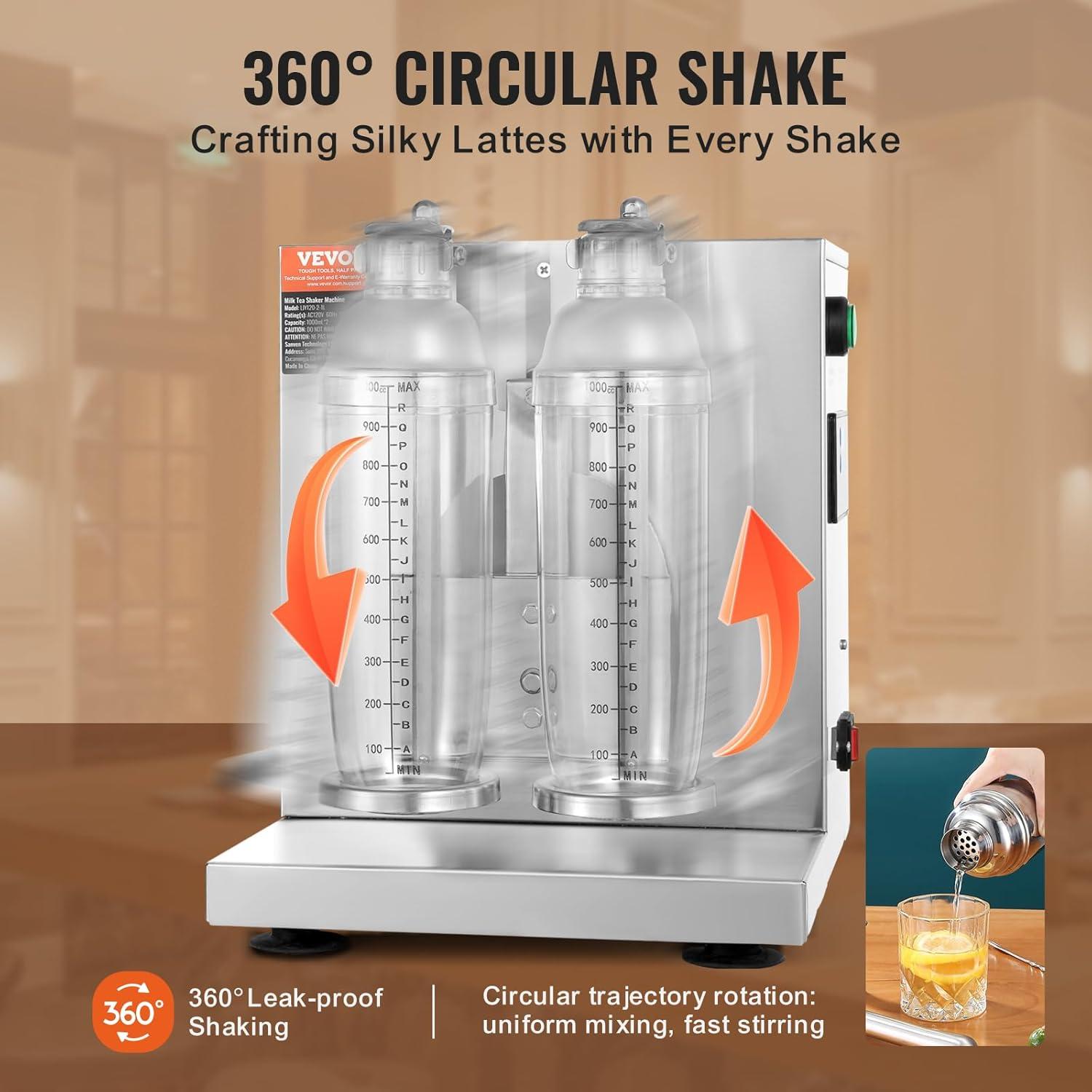 imageVEVOR Milk Tea Shaker Electric Milk Tea Maker Machine 0180s Adjustable Milk Tea Shake Mixer Machine with 750ML Stainless Steels Cup for Bubble Tea Boba Tea Juice Coffee Milk WineDouble 1000ML