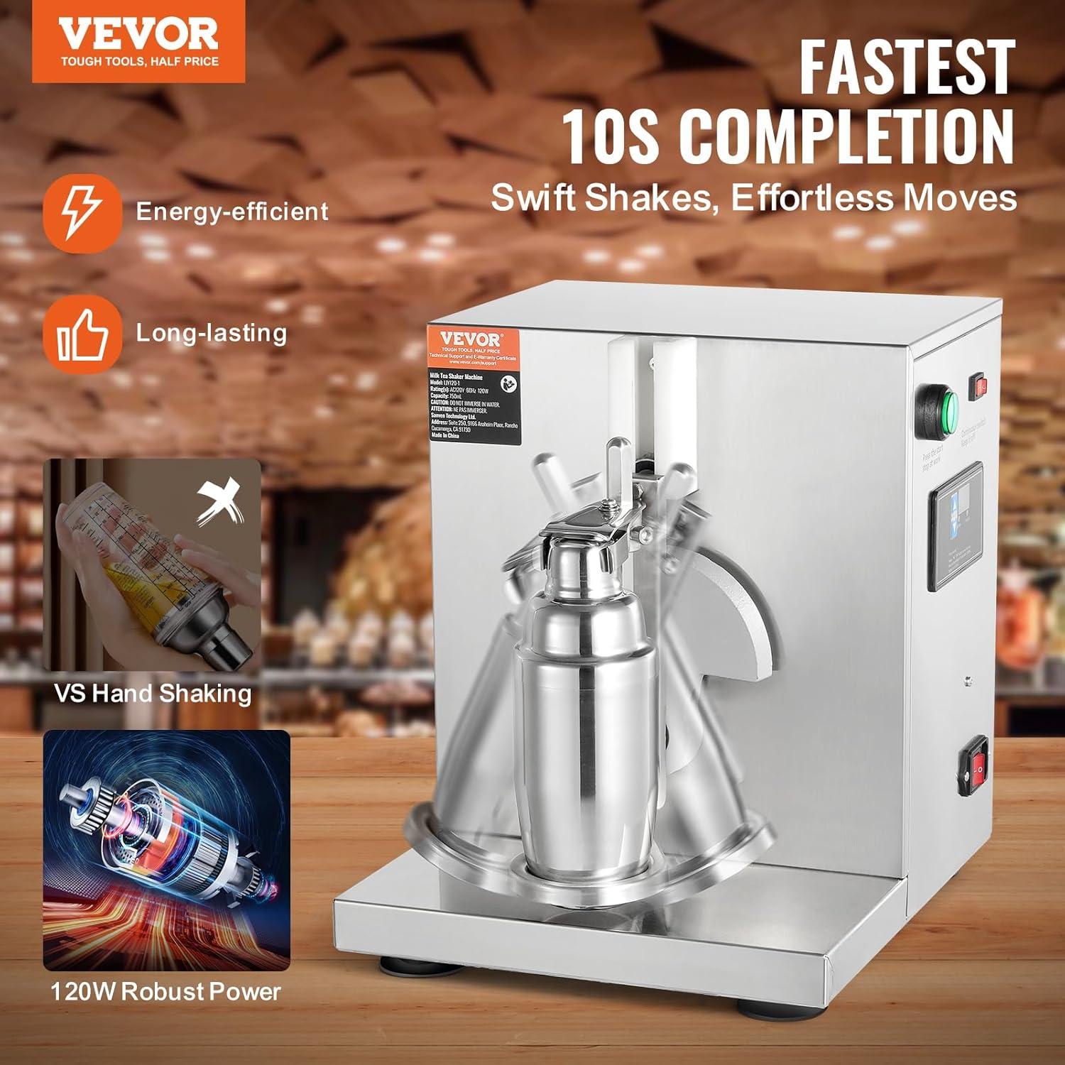 imageVEVOR Milk Tea Shaker Electric Milk Tea Maker Machine 0180s Adjustable Milk Tea Shake Mixer Machine with 750ML Stainless Steels Cup for Bubble Tea Boba Tea Juice Coffee Milk WineSingle 750ML
