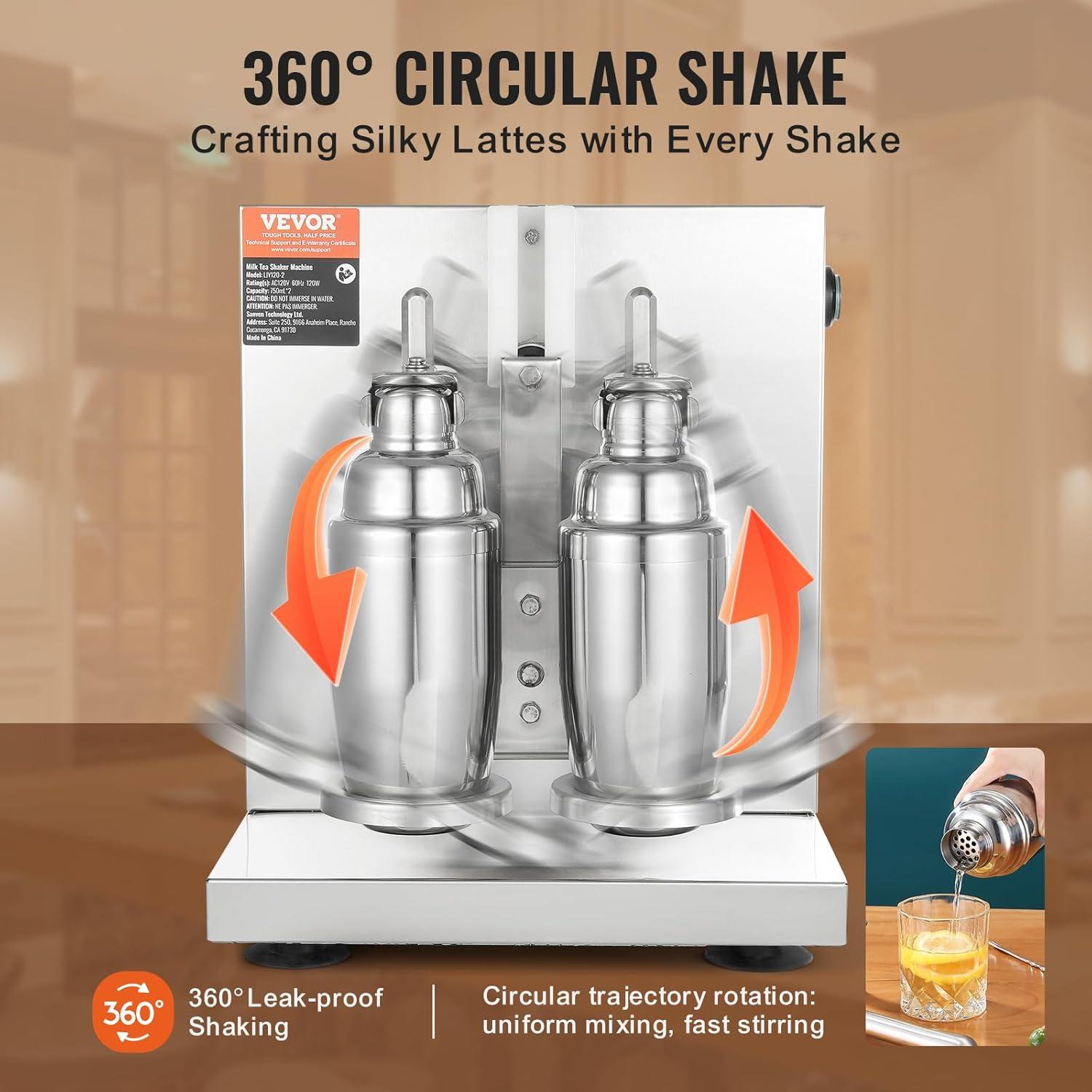imageVEVOR Milk Tea Shaker Electric Milk Tea Maker Machine 0180s Adjustable Milk Tea Shake Mixer Machine with 750ML Stainless Steels Cup for Bubble Tea Boba Tea Juice Coffee Milk WineDouble 750ML