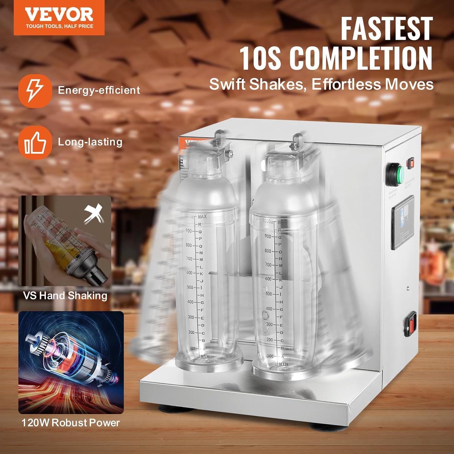 imageVEVOR Milk Tea Shaker Electric Milk Tea Maker Machine 0180s Adjustable Milk Tea Shake Mixer Machine with 750ML Stainless Steels Cup for Bubble Tea Boba Tea Juice Coffee Milk WineDouble 1000ML