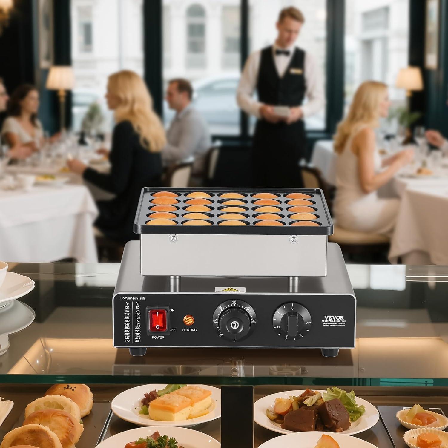 imageVEVOR Mini Pancake Maker 25PCS 43mm Diameter Dutch Muffin Waffle Baker Nonstick Stainless Steel Poffertjes Grill Commercial Electric Dorayaki Machine Temp ampamp Time Control Home Kitchen Restaurant25pcs